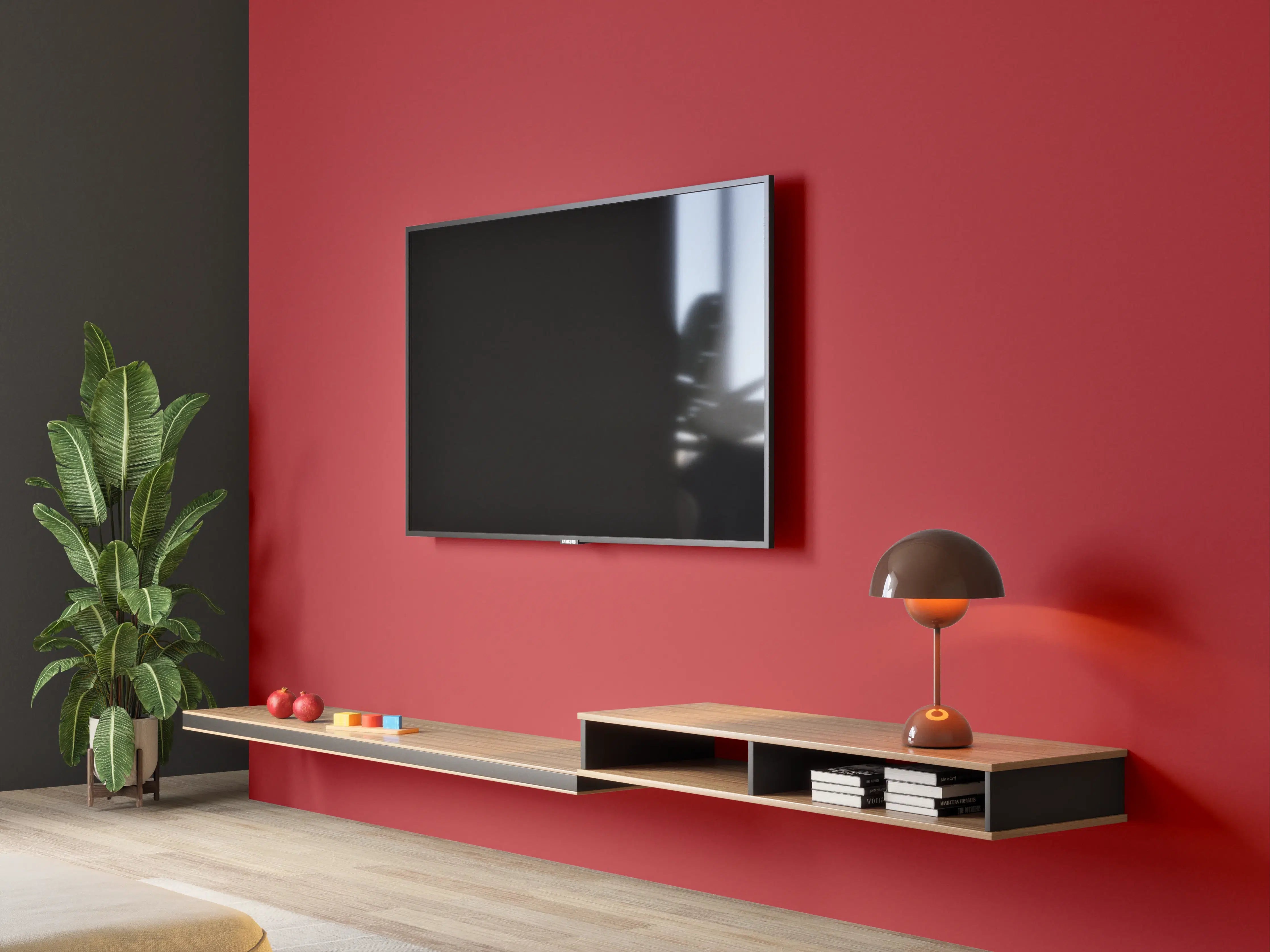 Wandverkleidung Wohnzimmer - RAL 3002 (Karminrot)