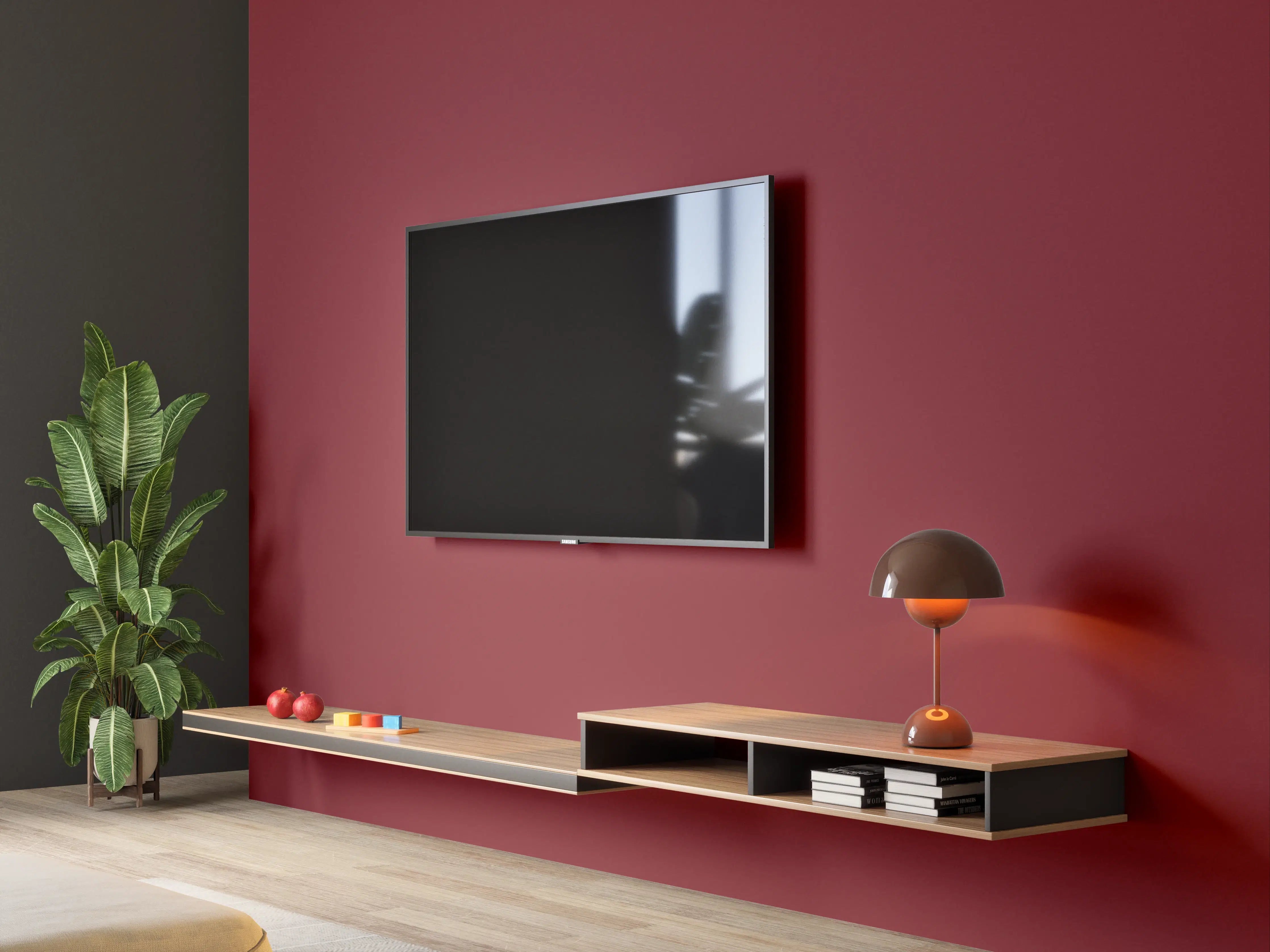 Wandverkleidung Wohnzimmer - RAL 3004 (Purpurrot)
