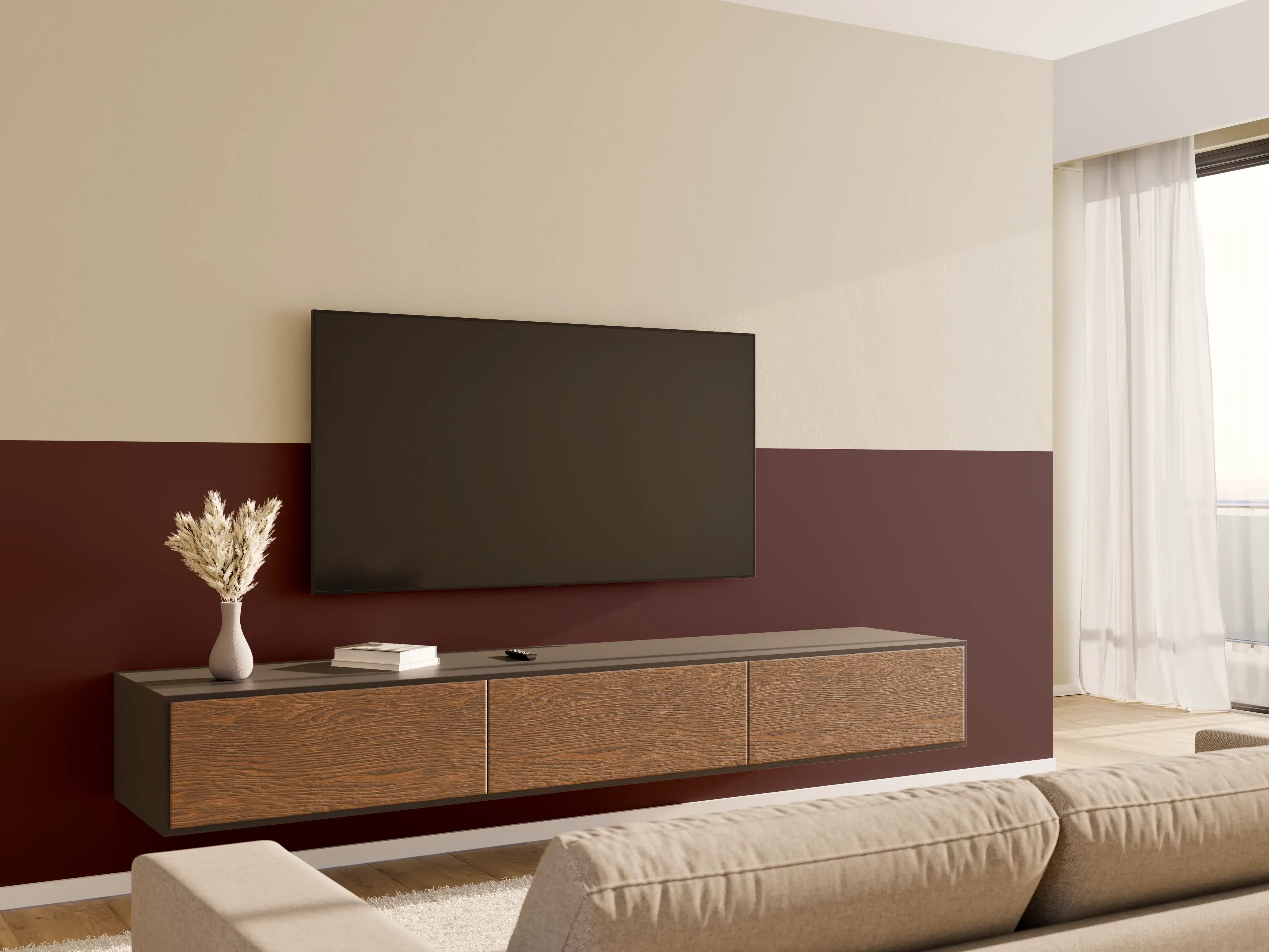 Wandverkleidung Wohnzimmer - RAL 3007 (Schwarzrot)