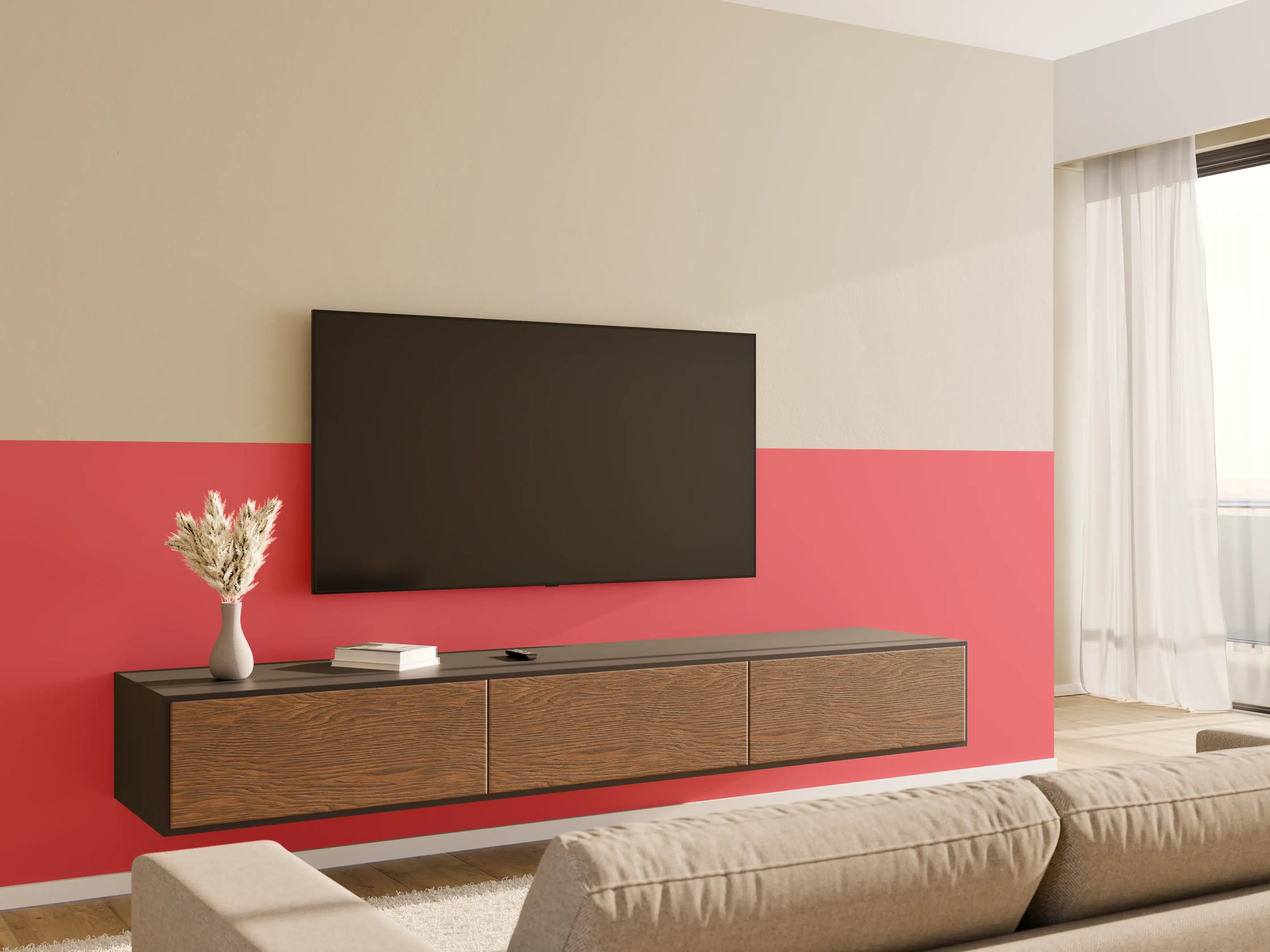 Wandverkleidung Wohnzimmer - RAL 3017 (Rosa)