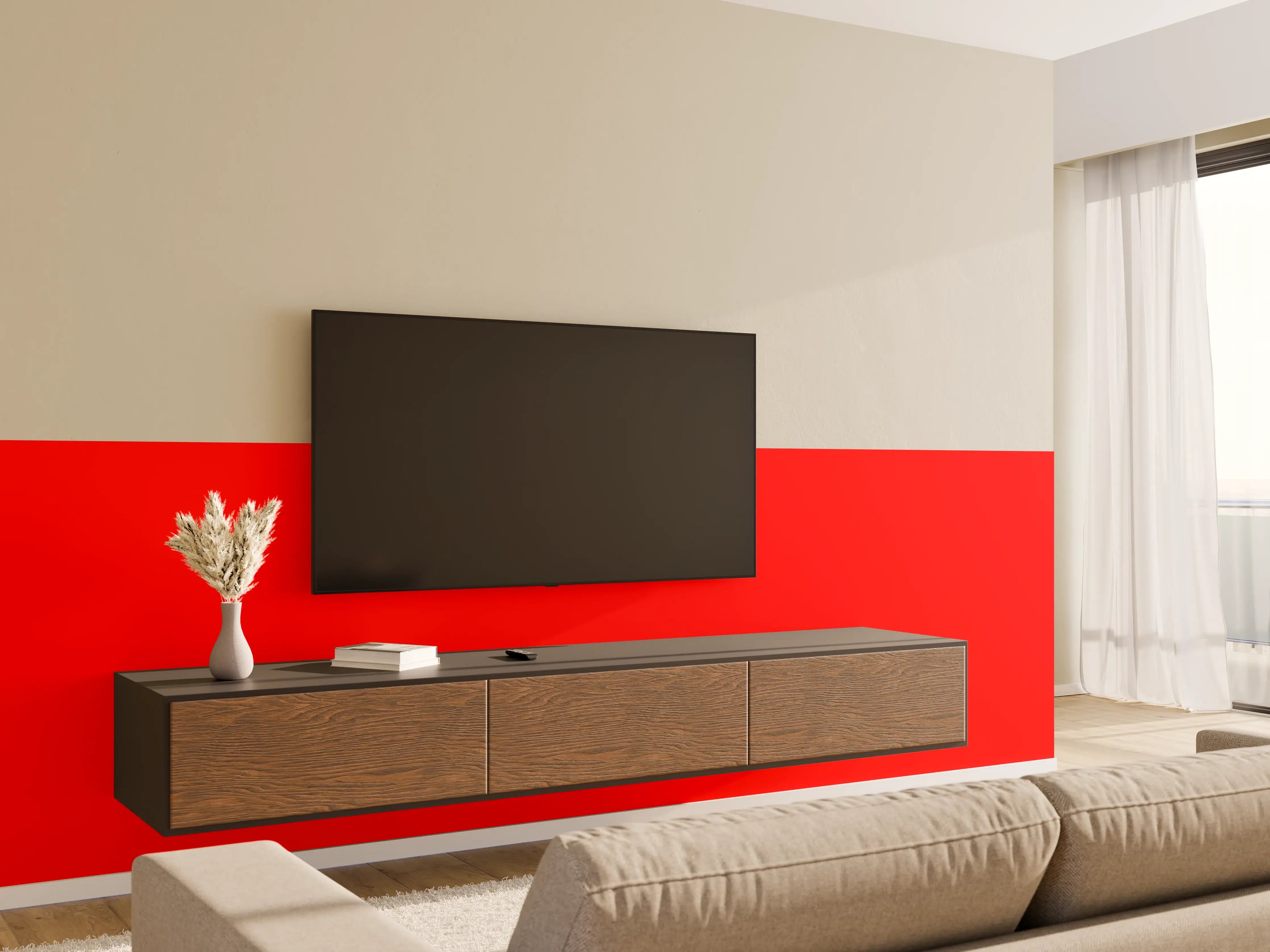 Wandverkleidung Wohnzimmer - RAL 3024 (leuchtendes Rot)