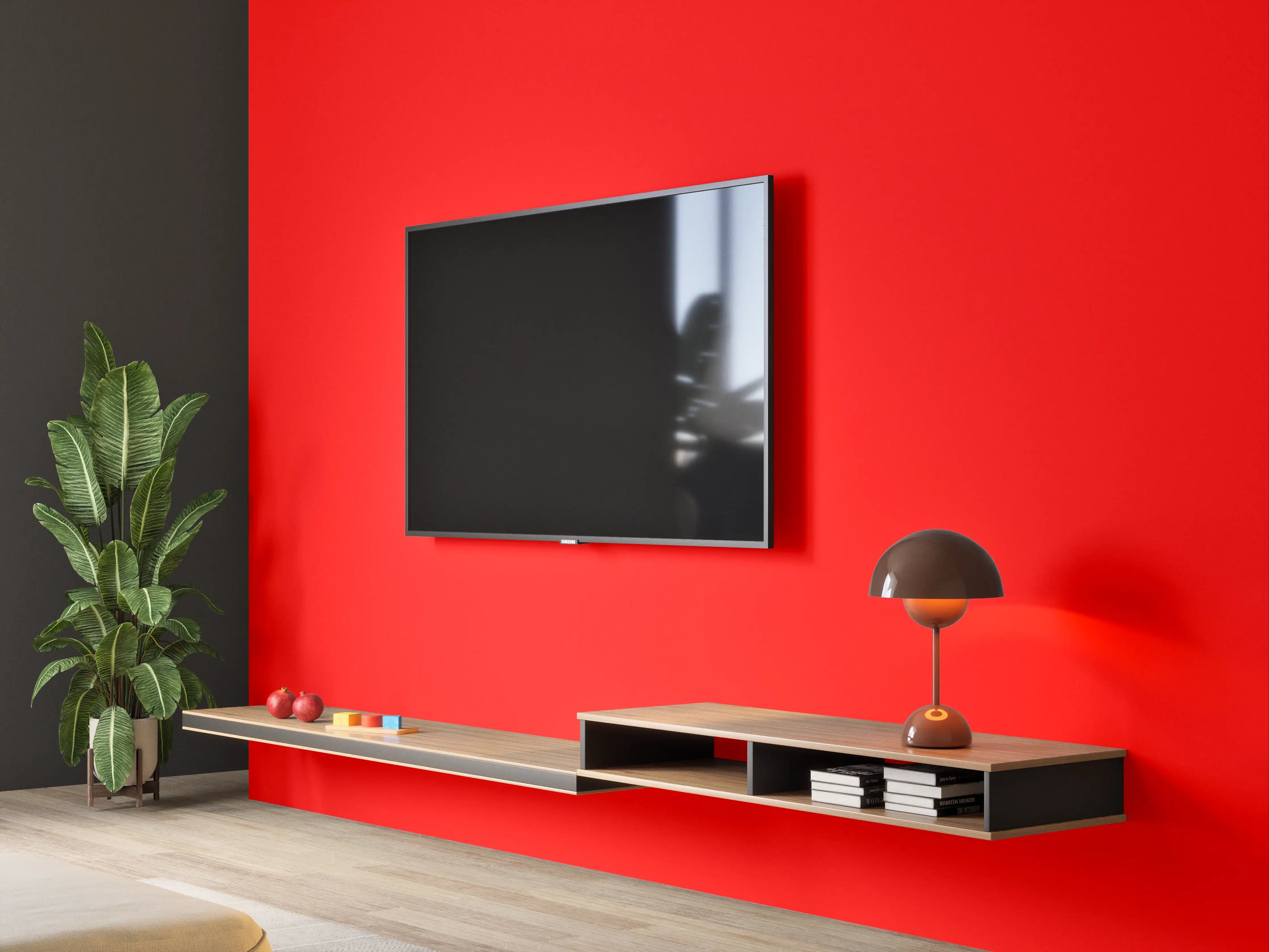 Wandverkleidung Wohnzimmer - RAL 3024 (leuchtendes Rot)
