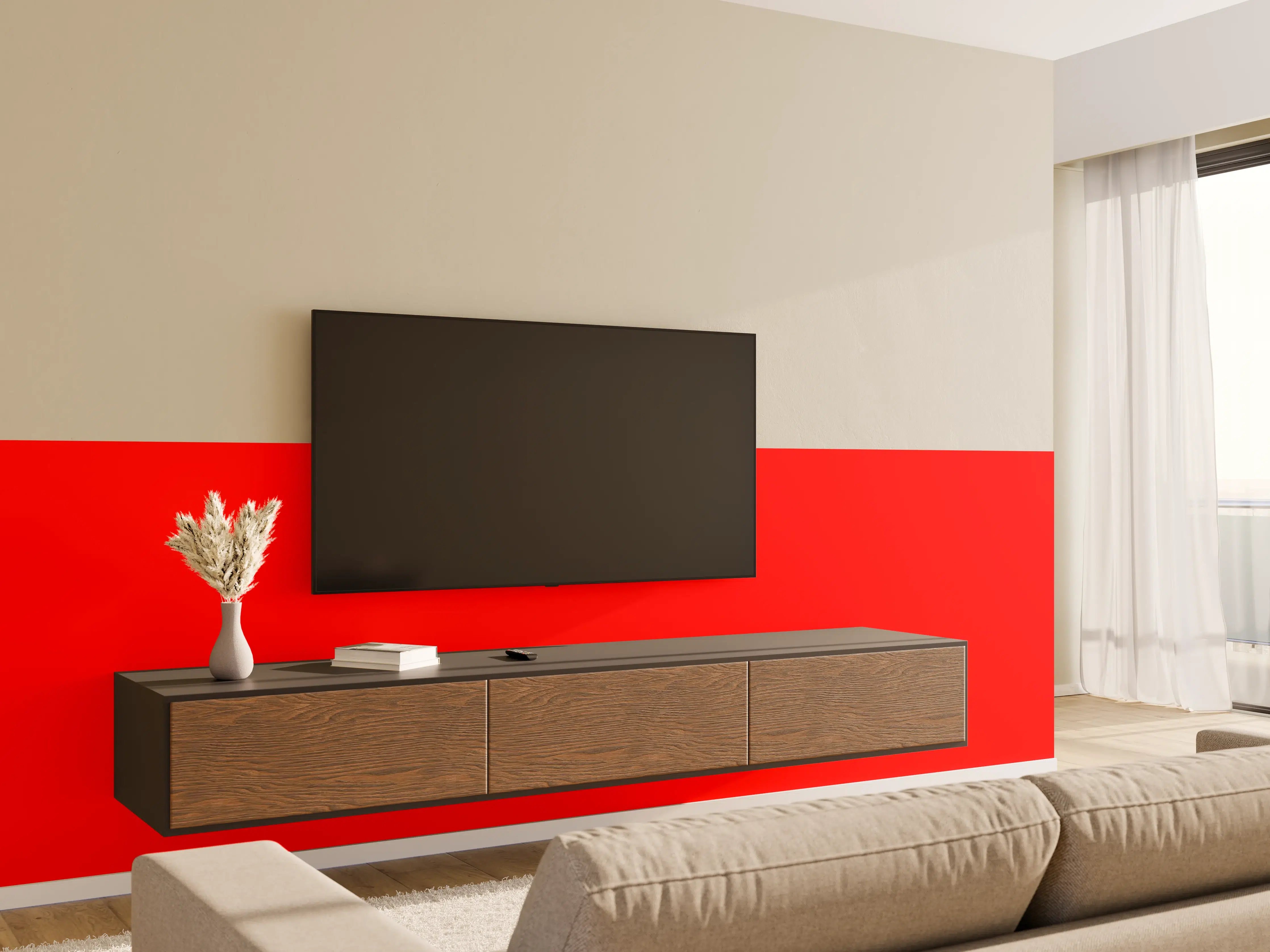 Wandverkleidung Wohnzimmer - RAL 3026 (leuchtendes Hellrot)