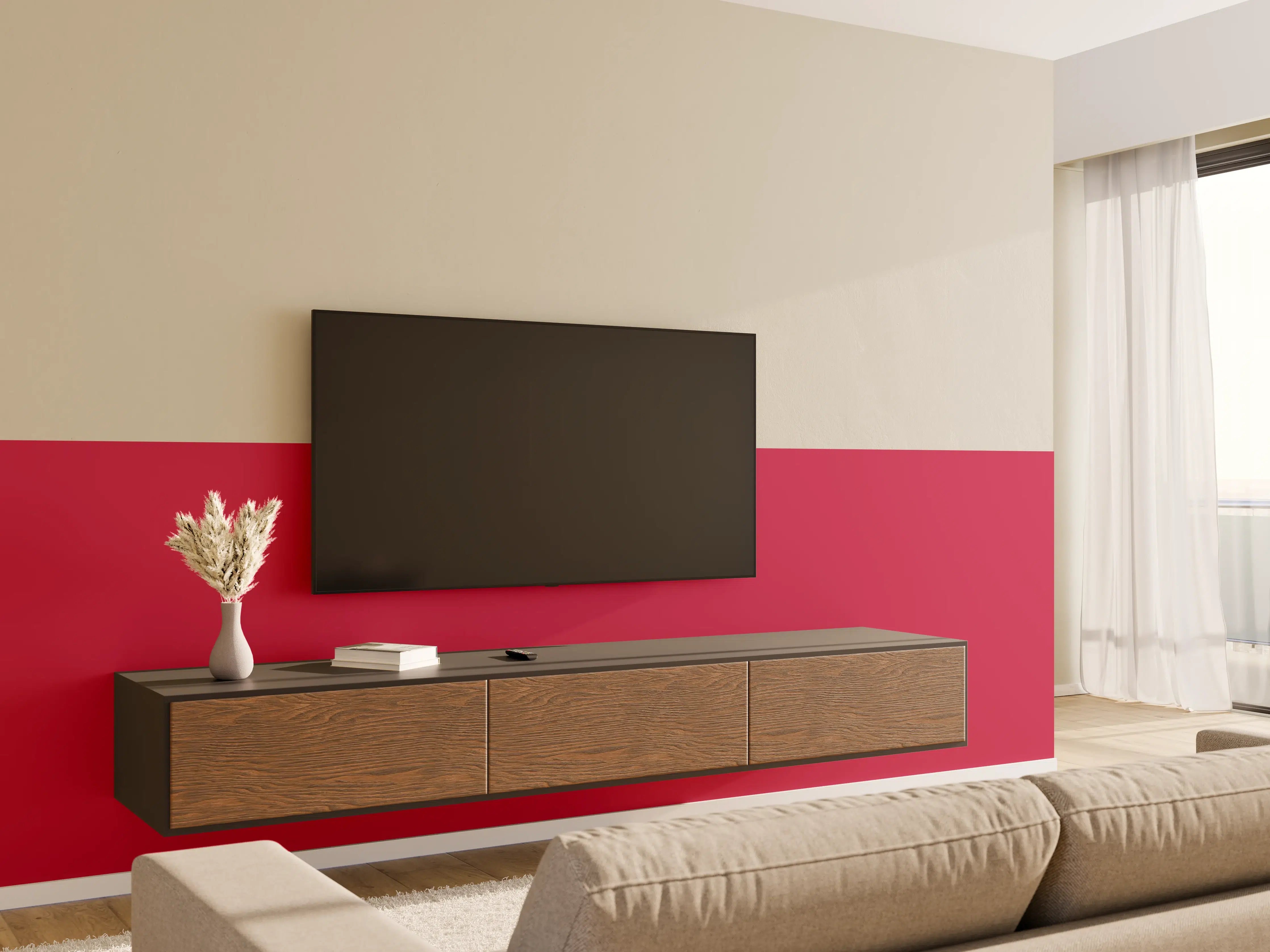 Wandverkleidung Wohnzimmer - RAL 3027 (Himbeerrot)