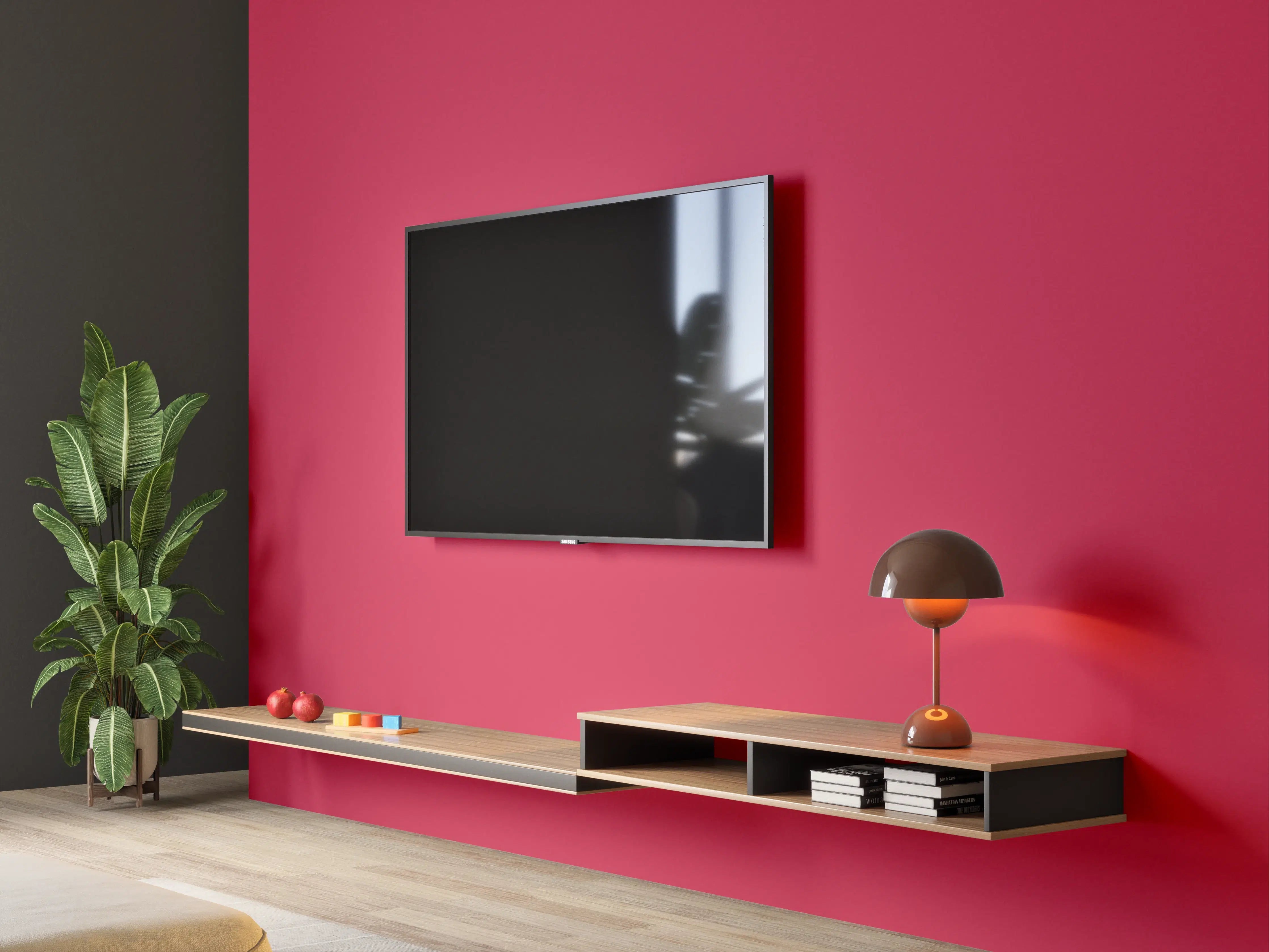 Wandverkleidung Wohnzimmer - RAL 3027 (Himbeerrot)