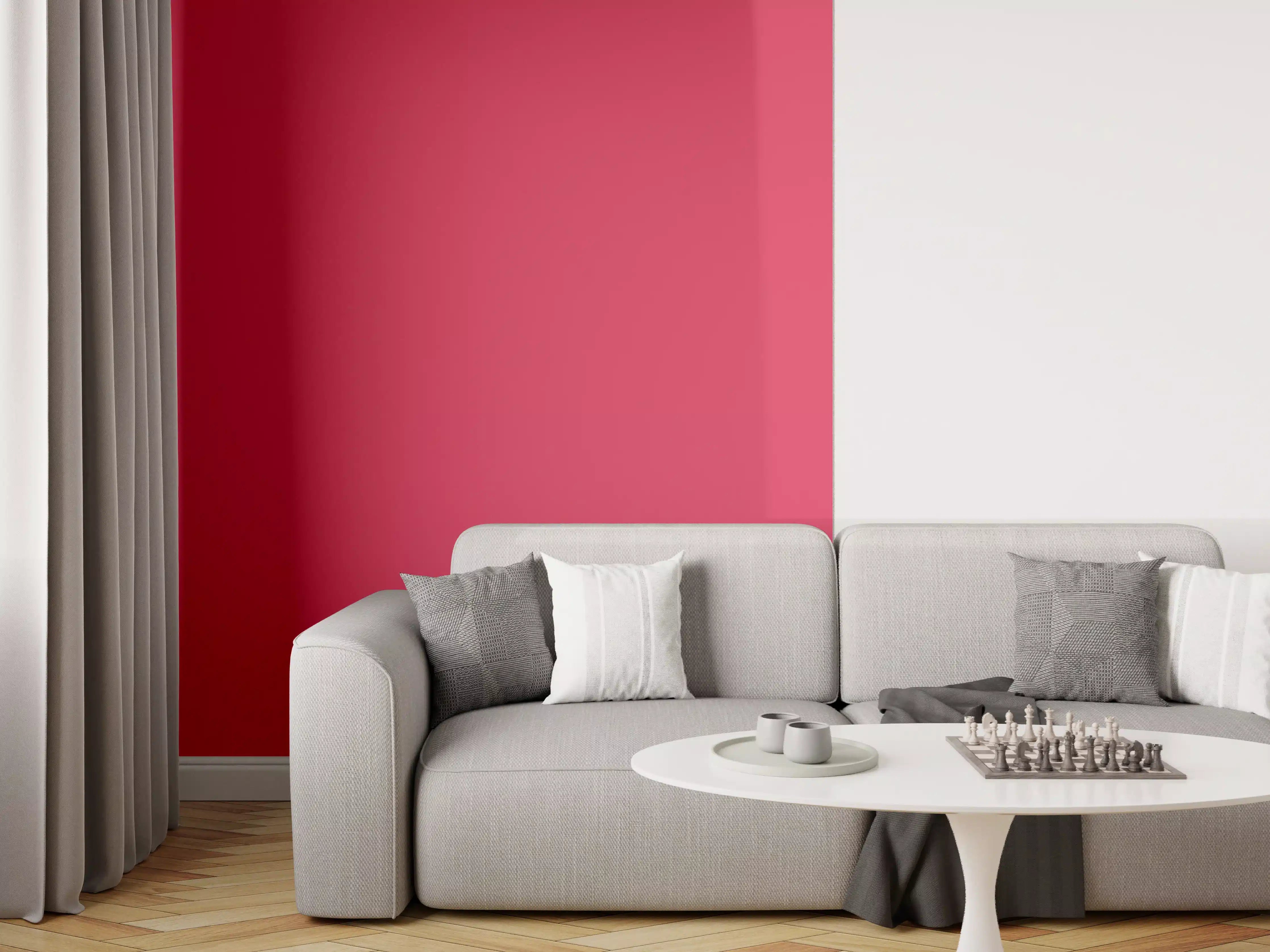 Wandverkleidung Wohnzimmer - RAL 3027 (Himbeerrot)