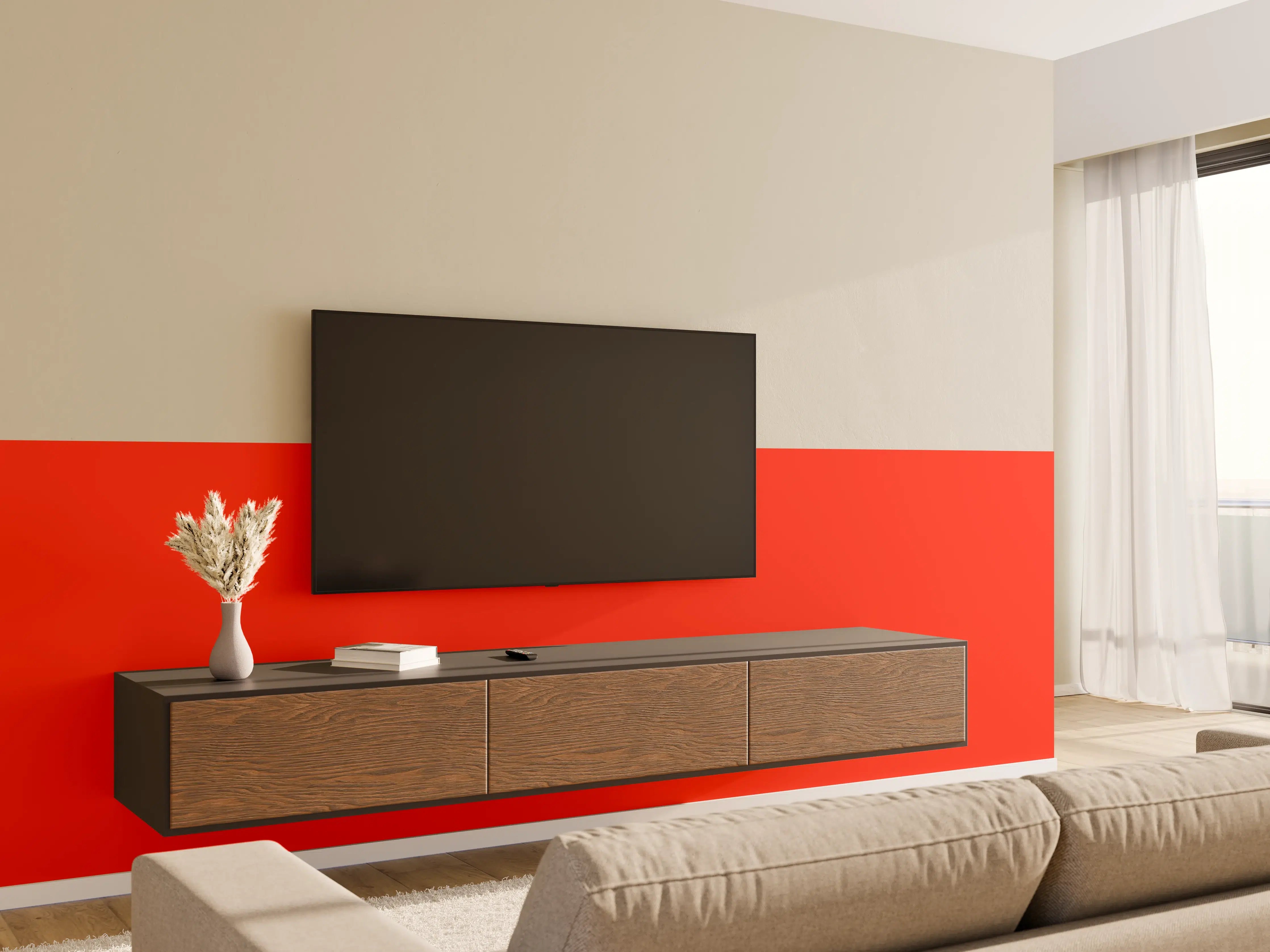 Wandverkleidung Wohnzimmer - RAL 3028 (Reines Rot)