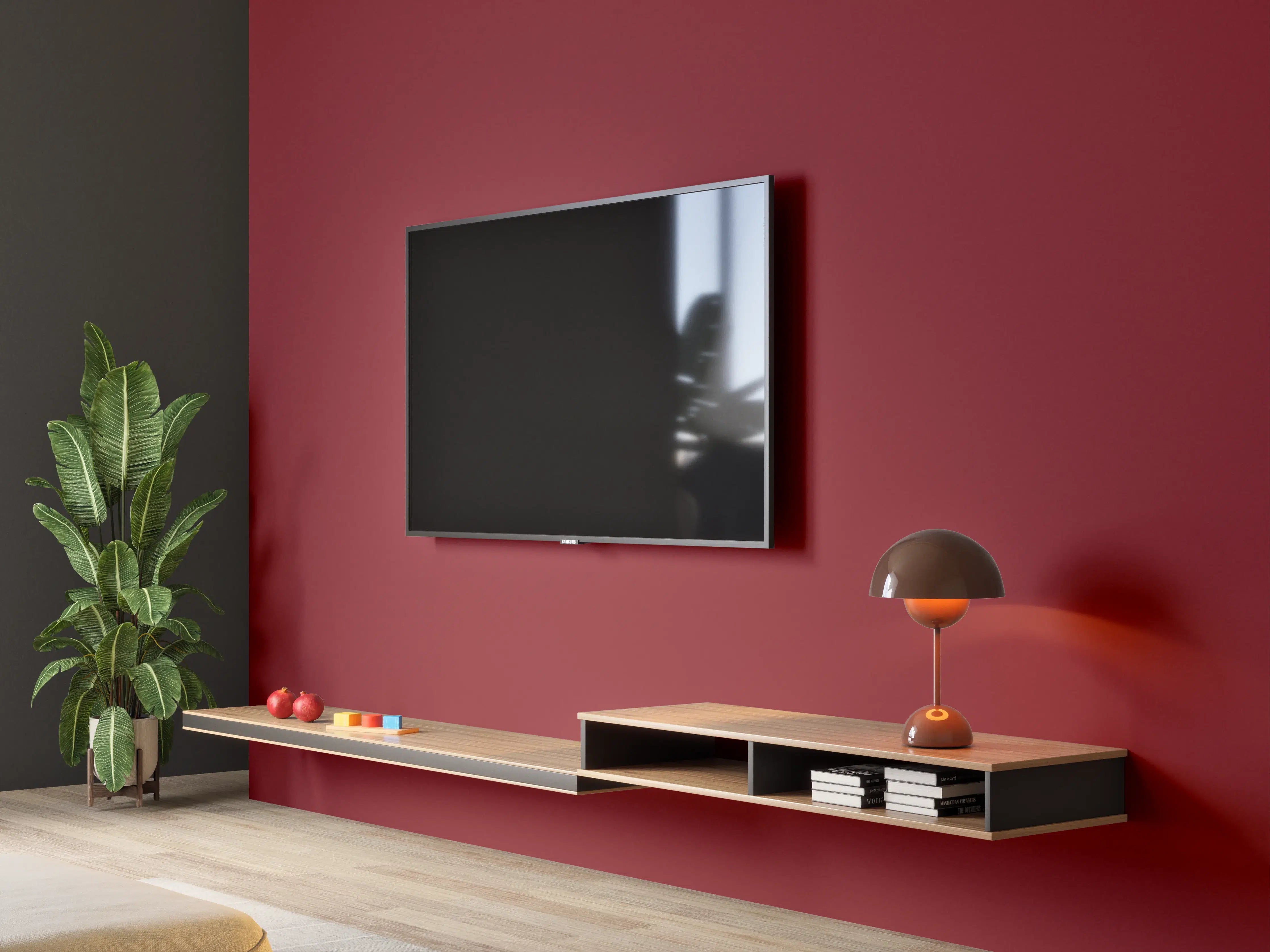 Wandverkleidung Wohnzimmer - RAL 3032 (Perlrubinrot)