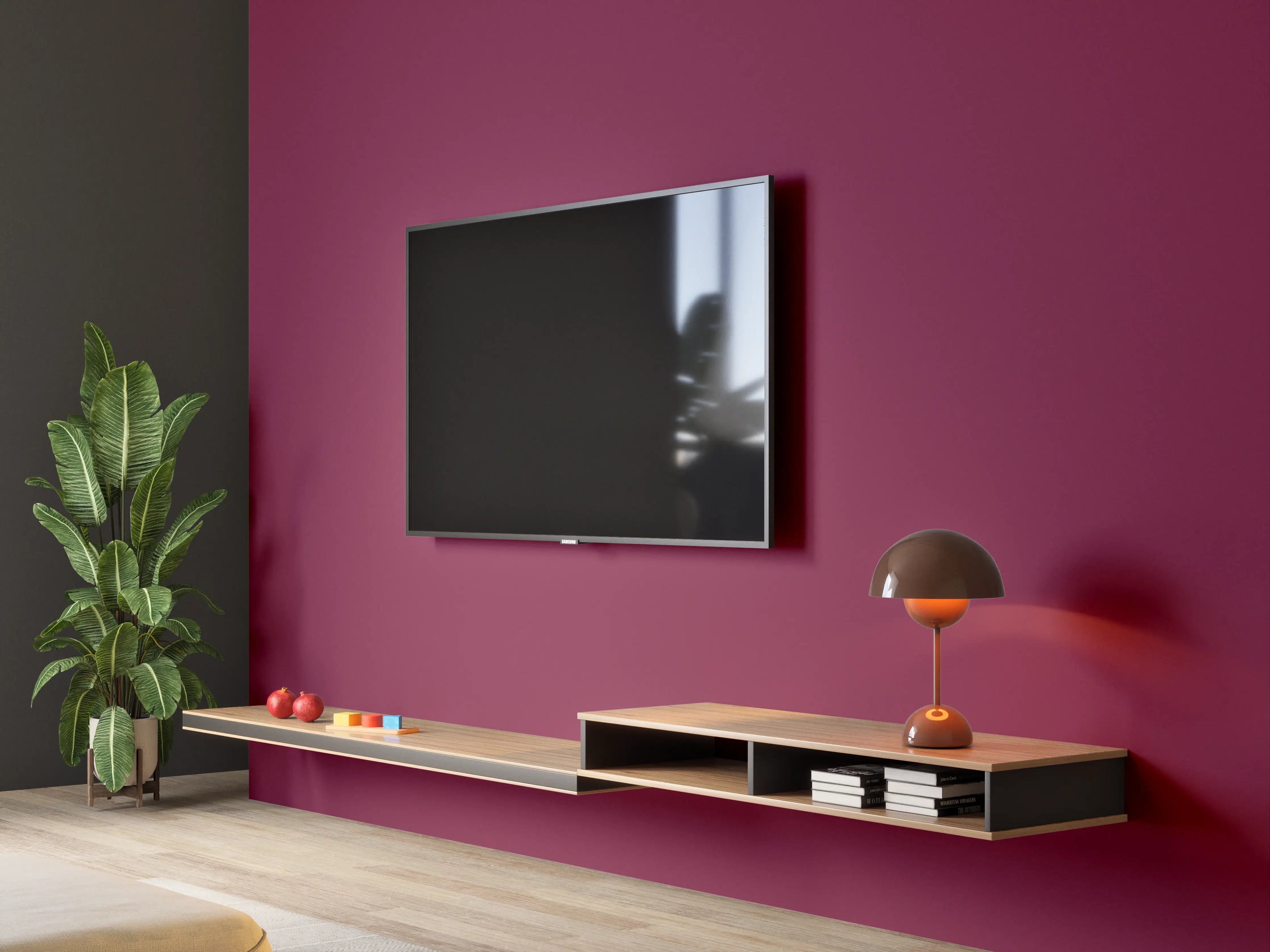 Wandverkleidung Wohnzimmer - RAL 4004 (Weinrotviolett)