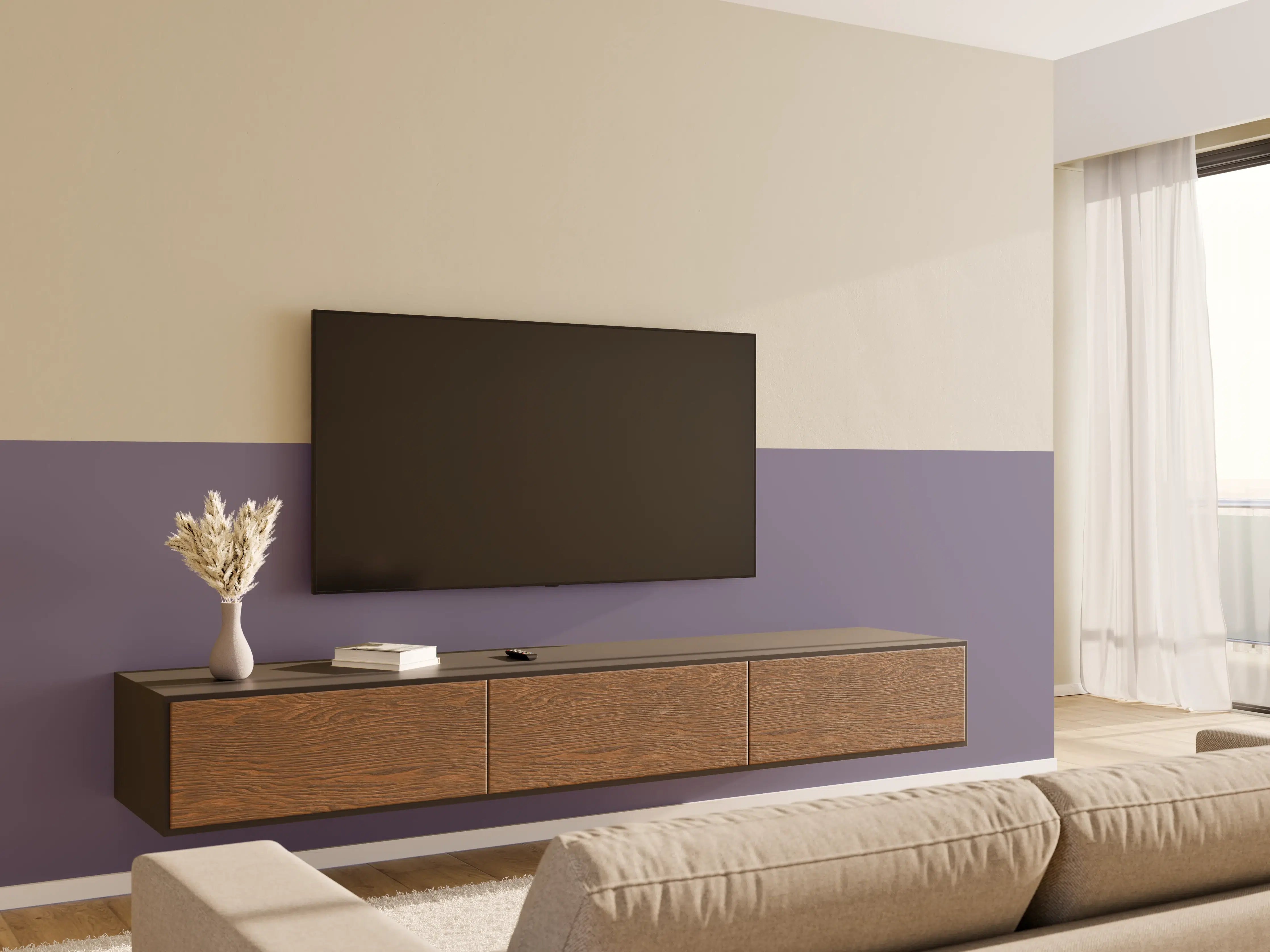 Wandverkleidung Wohnzimmer - RAL 4012 (Perlbrombeere)