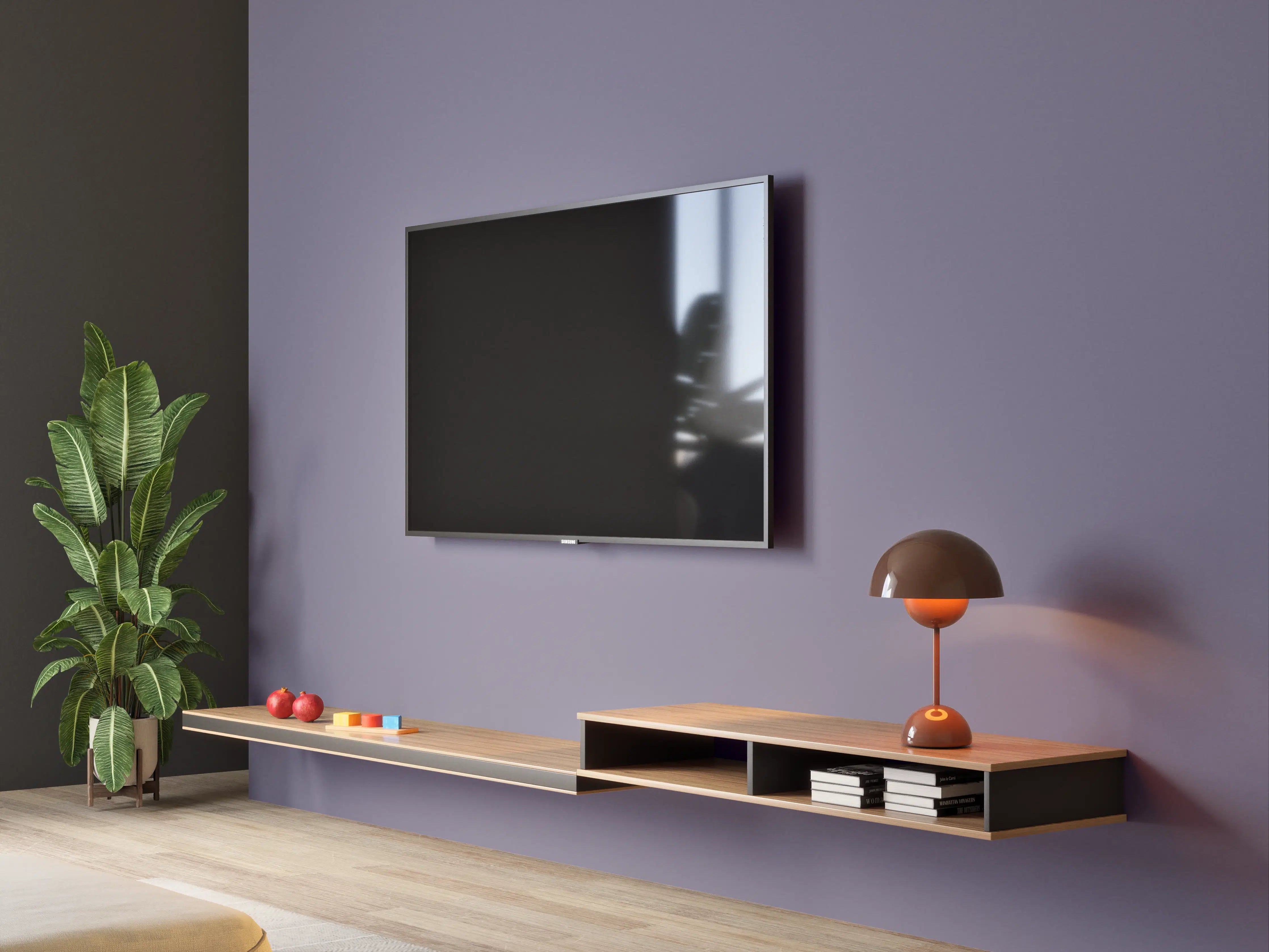 Wandverkleidung Wohnzimmer - RAL 4012 (Perlbrombeere)