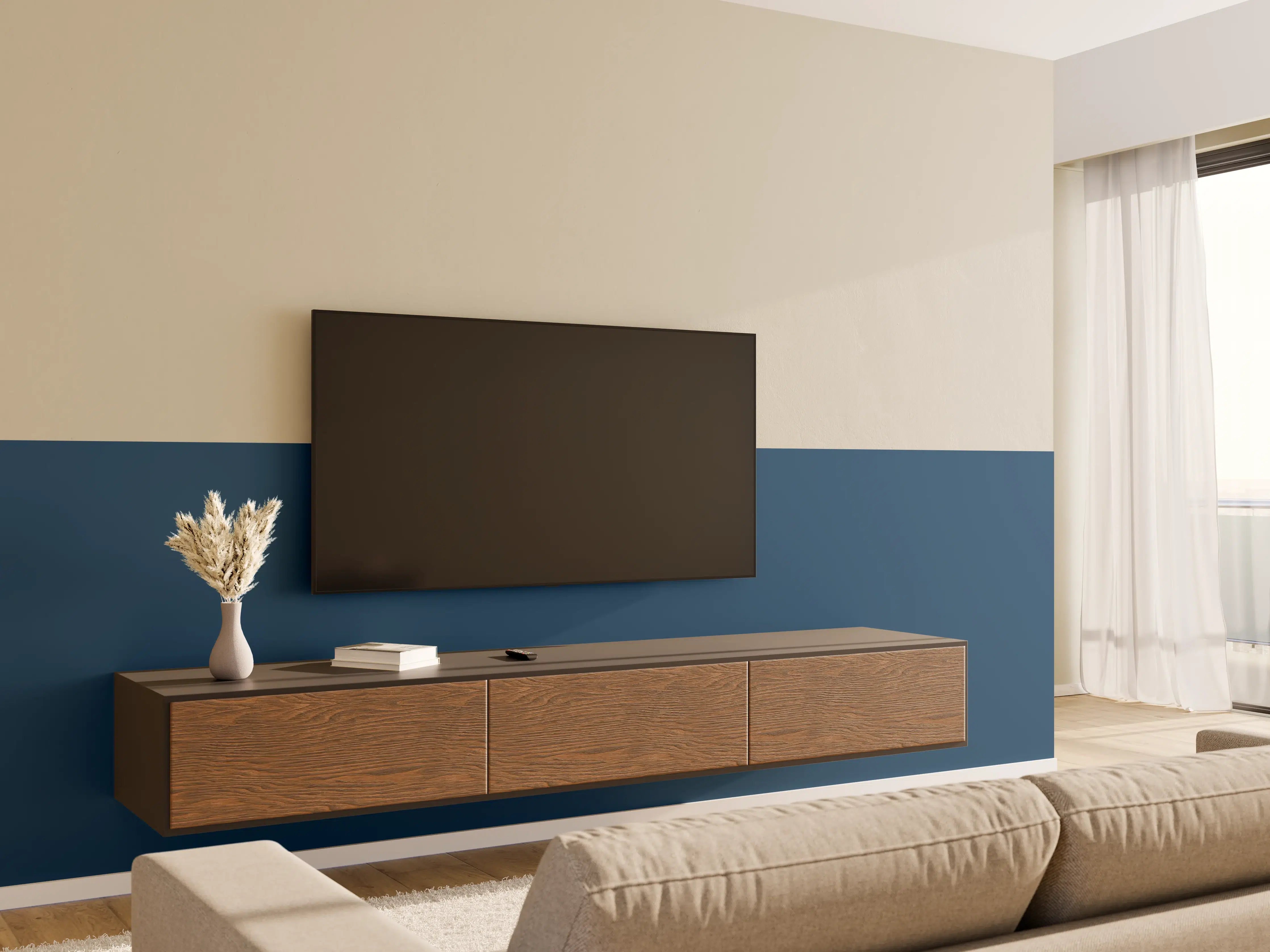 Wandverkleidung Wohnzimmer - RAL 5001 (Grünblau)