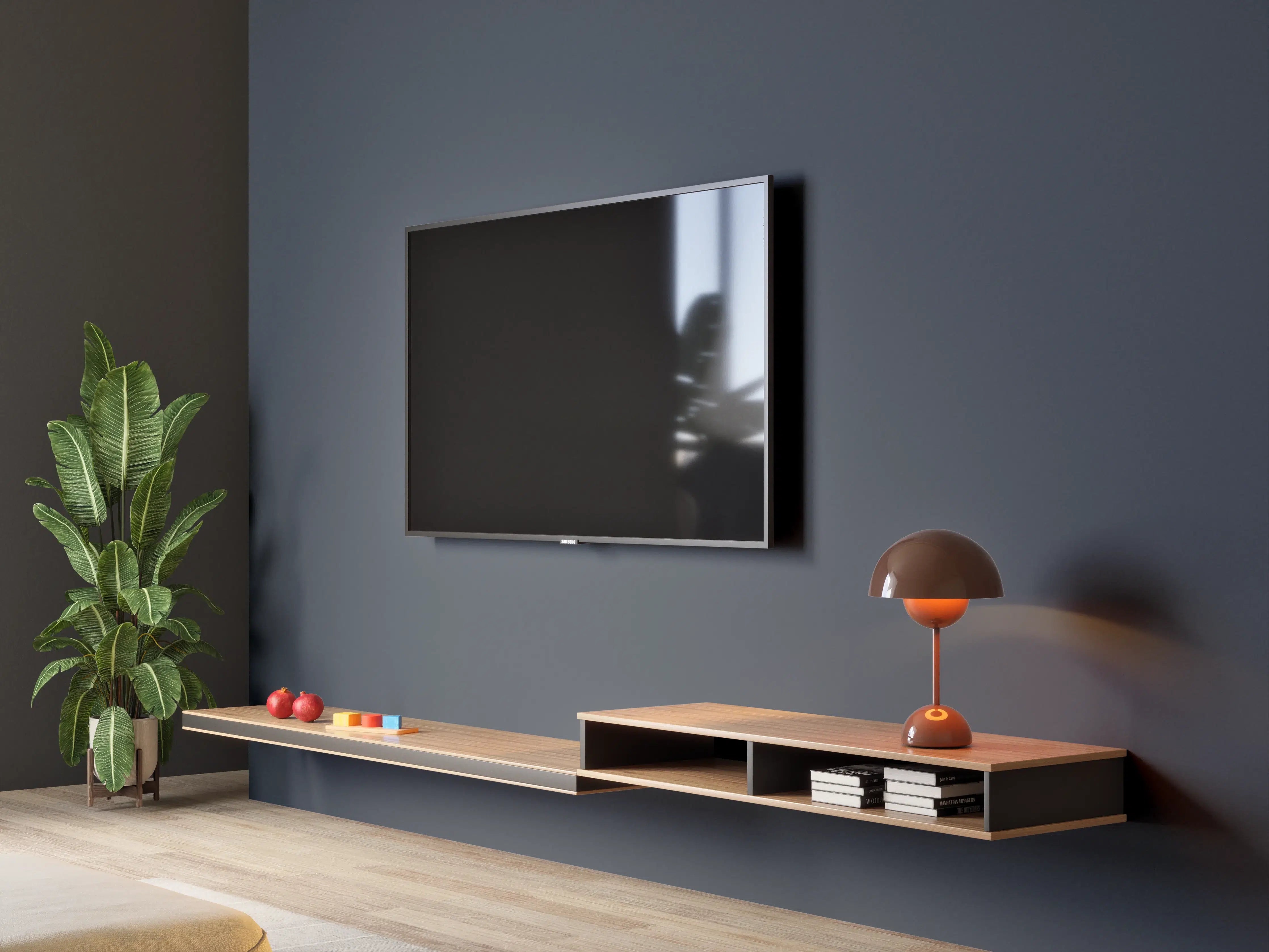 Wandverkleidung Wohnzimmer - RAL 5008 (Graublau)