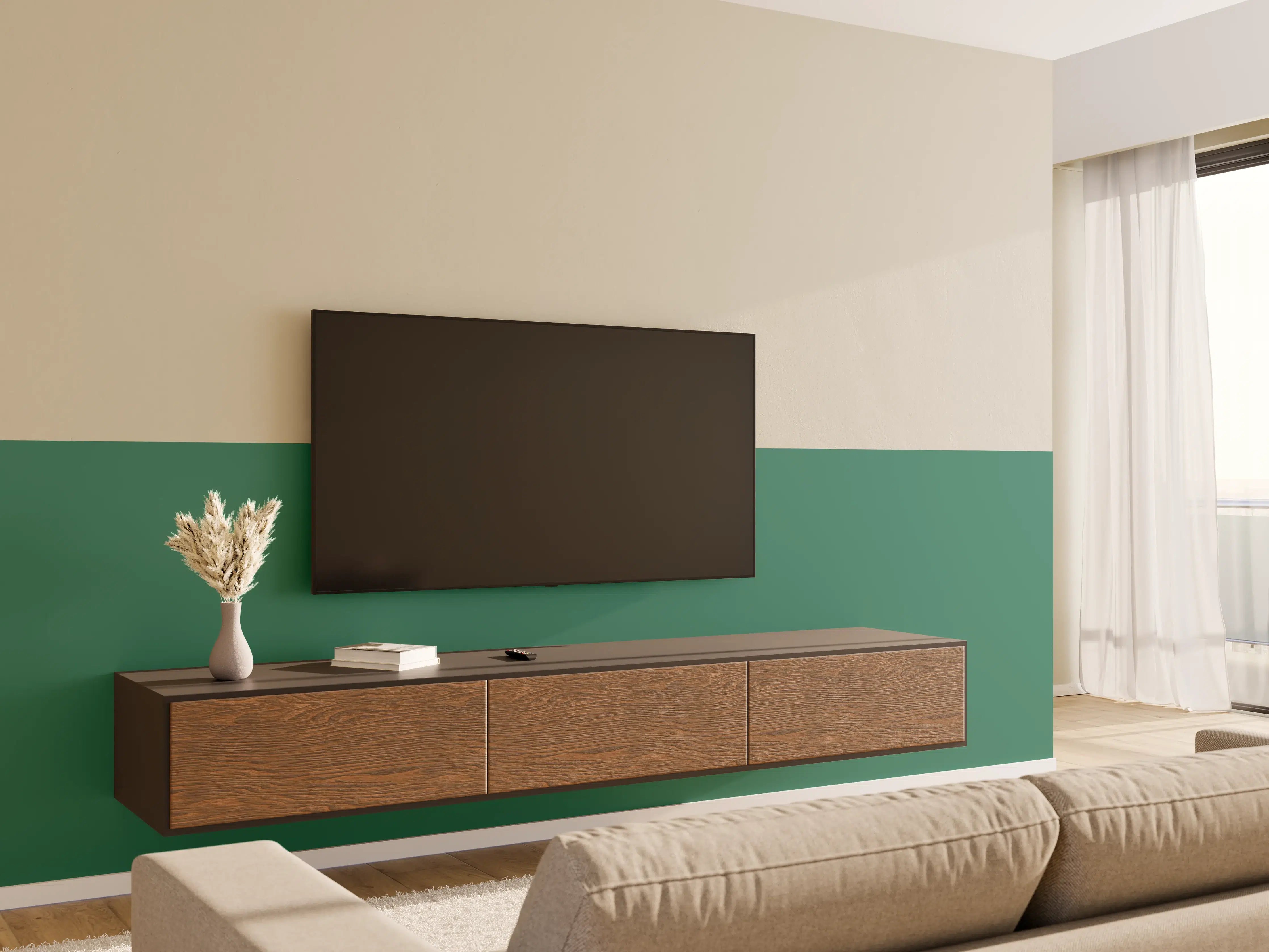 Wandverkleidung Wohnzimmer - RAL 6000 (Patinagrün)