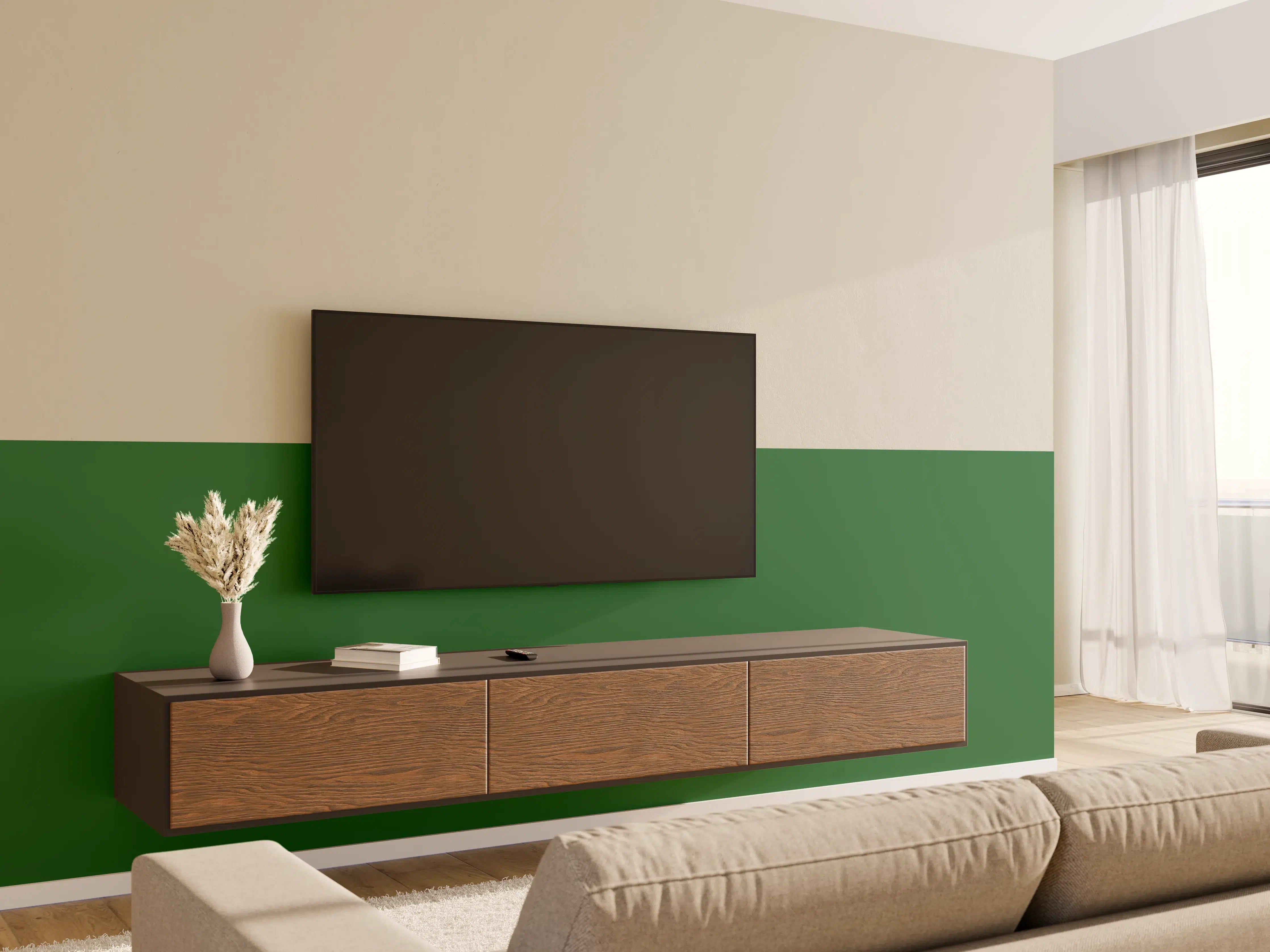 Wandverkleidung Wohnzimmer - RAL 6002 (Laubgrün)