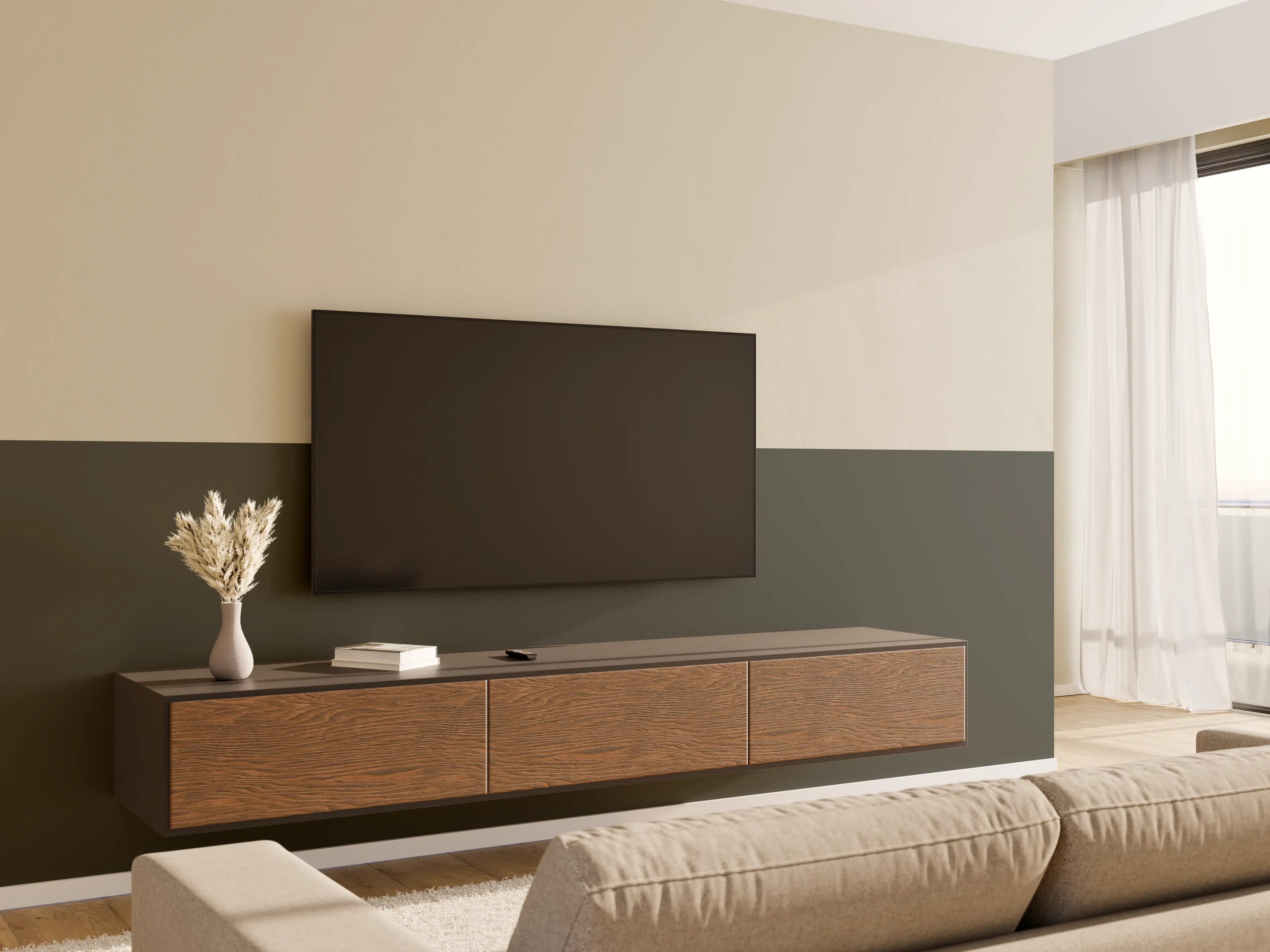 Wandverkleidung Wohnzimmer - RAL 6006 (Olivgrau)