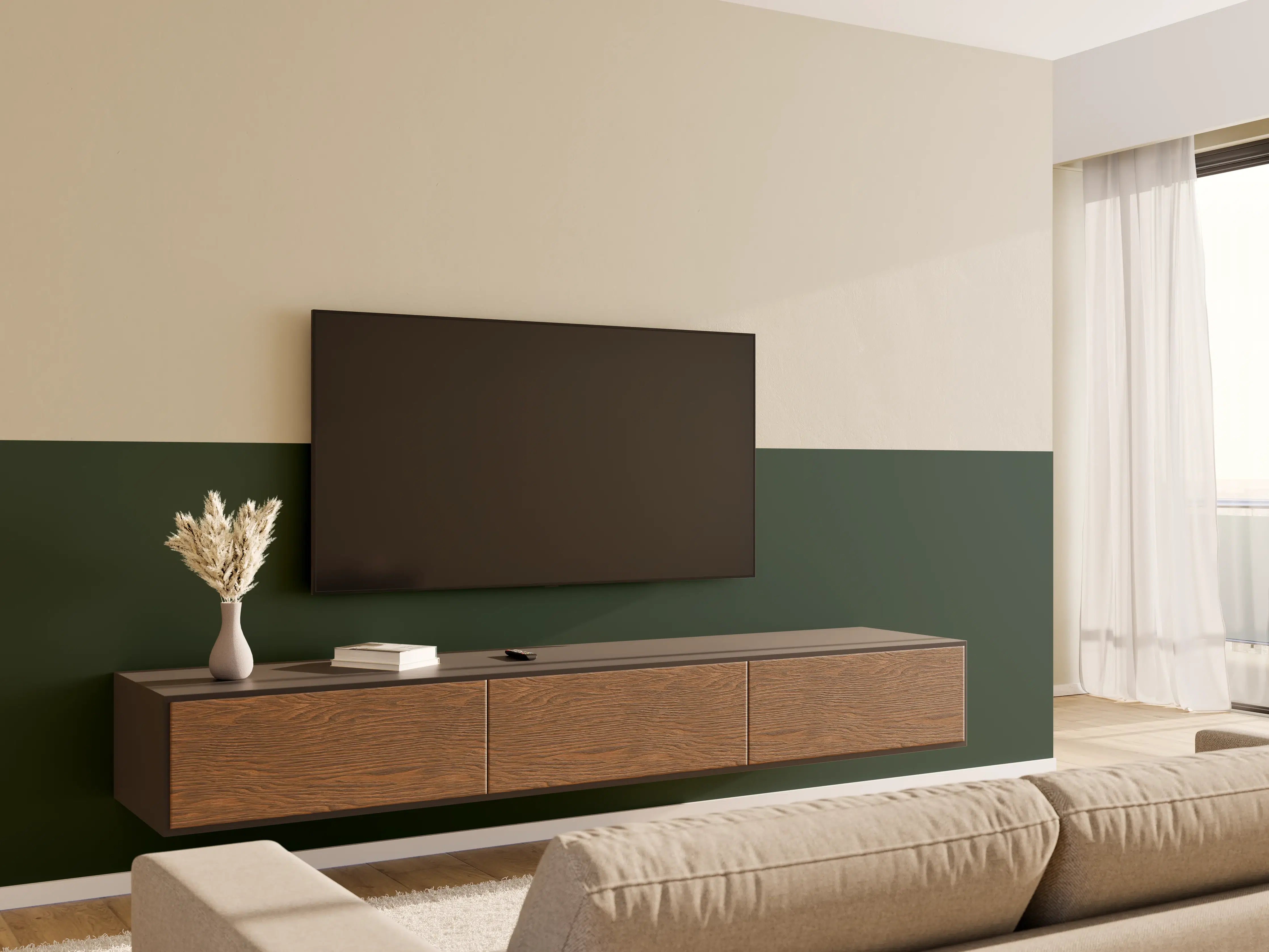 Wandverkleidung Wohnzimmer - RAL 6009 (Tannengrün)