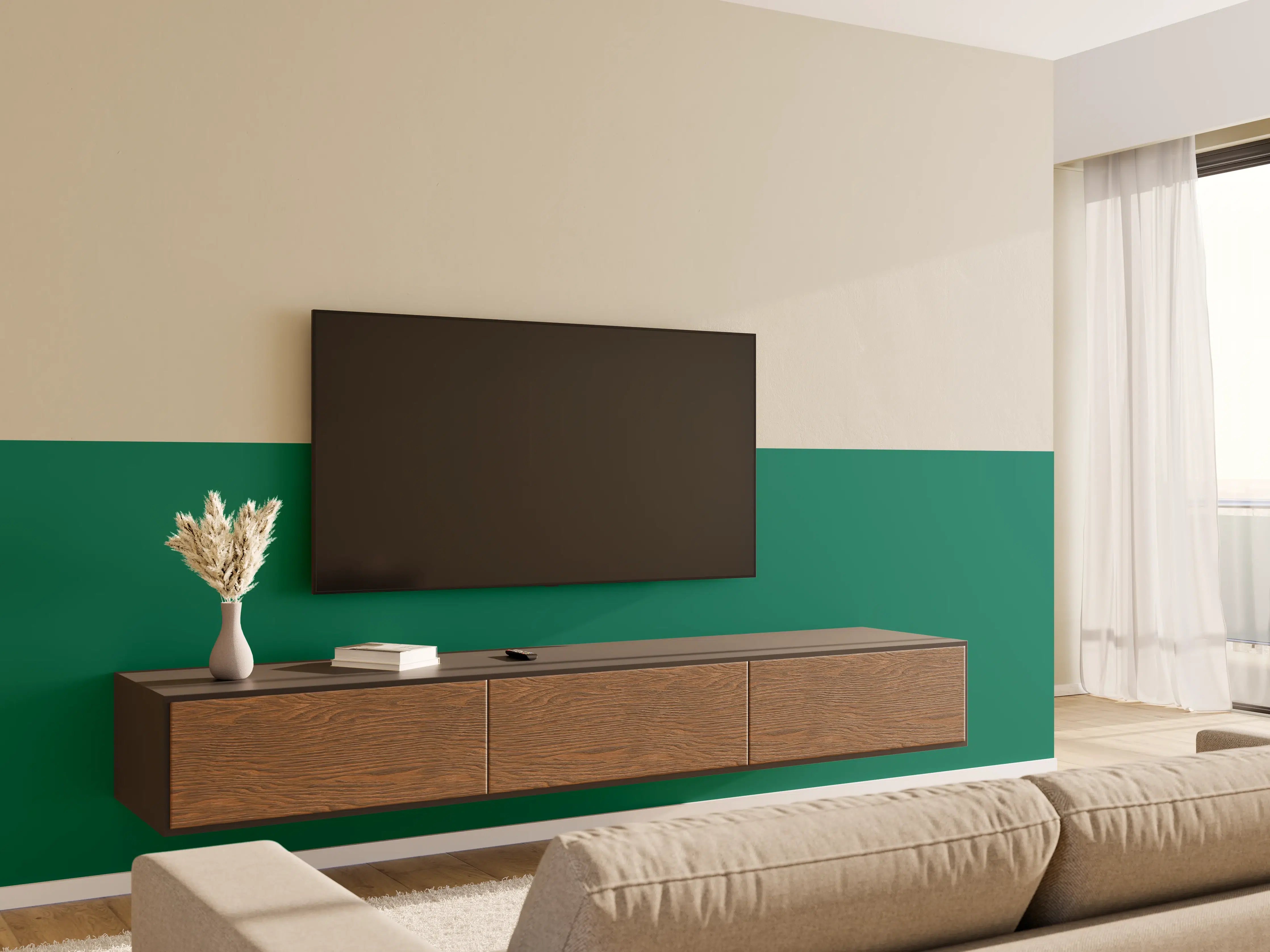 Wandverkleidung Wohnzimmer - RAL 6016 (Türkisgrün)