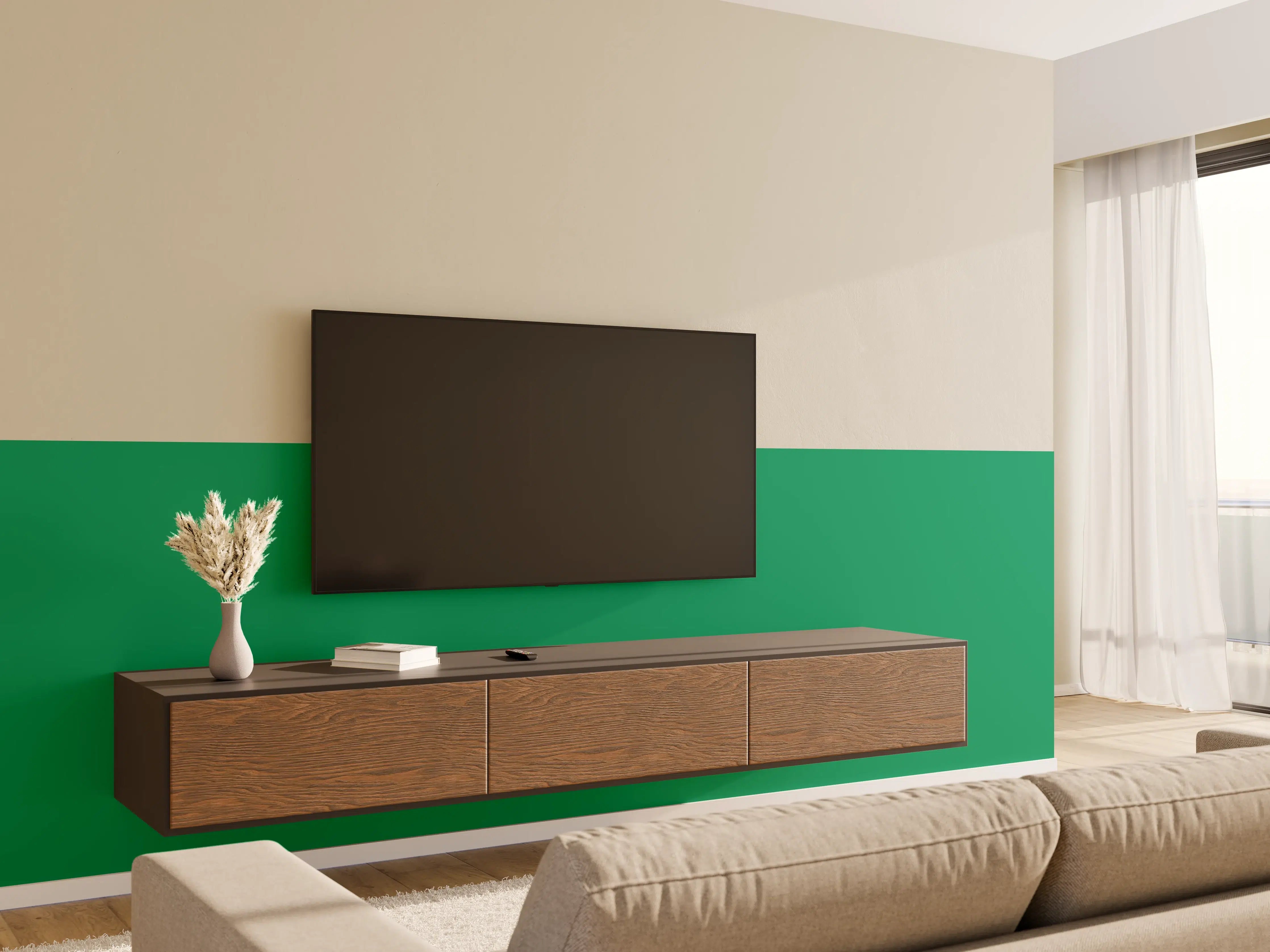 Wandverkleidung Wohnzimmer - RAL 6024 (Verkehrsgrün)