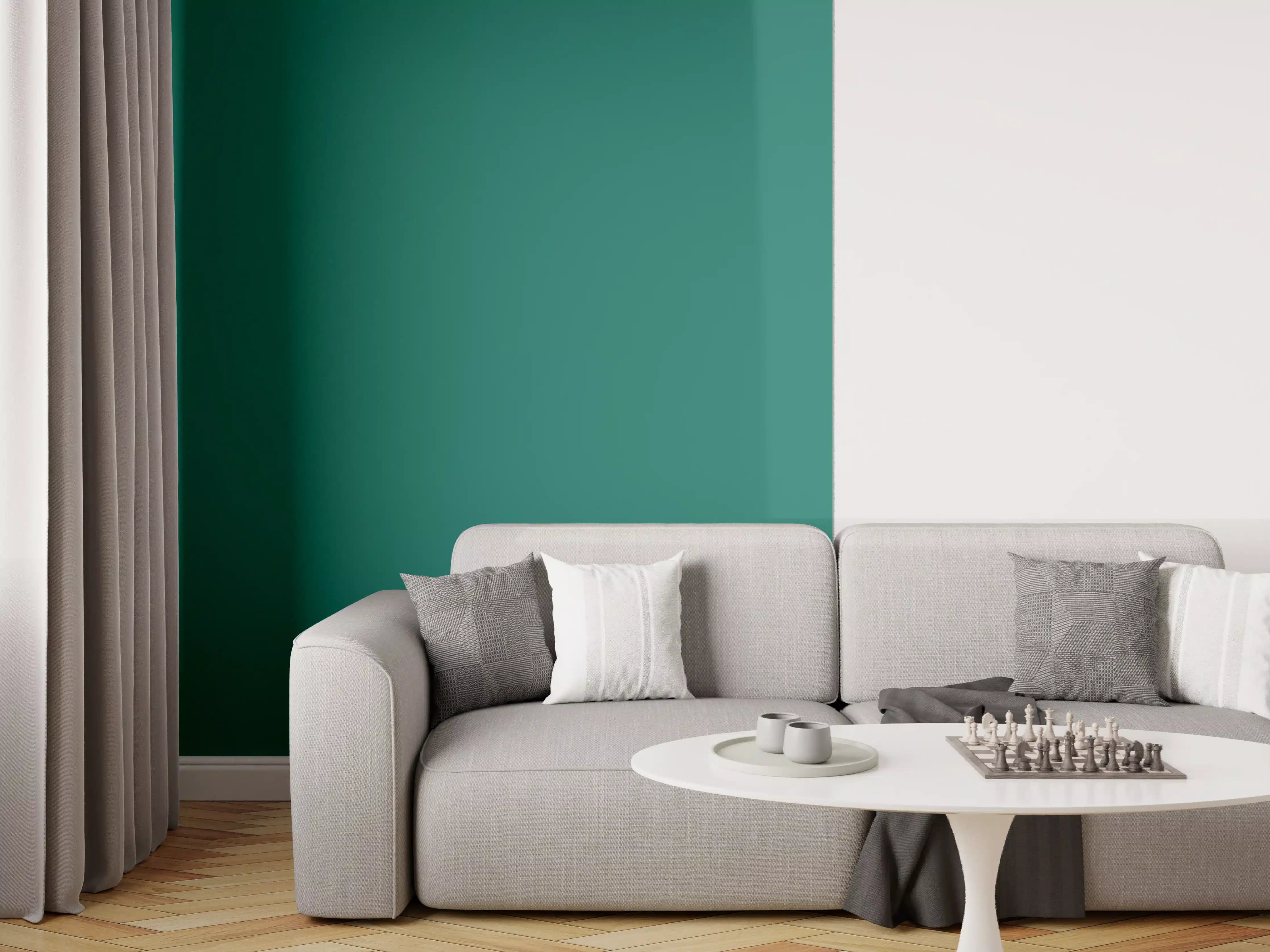 Wandverkleidung Wohnzimmer - RAL 6026 (Opalgrün)