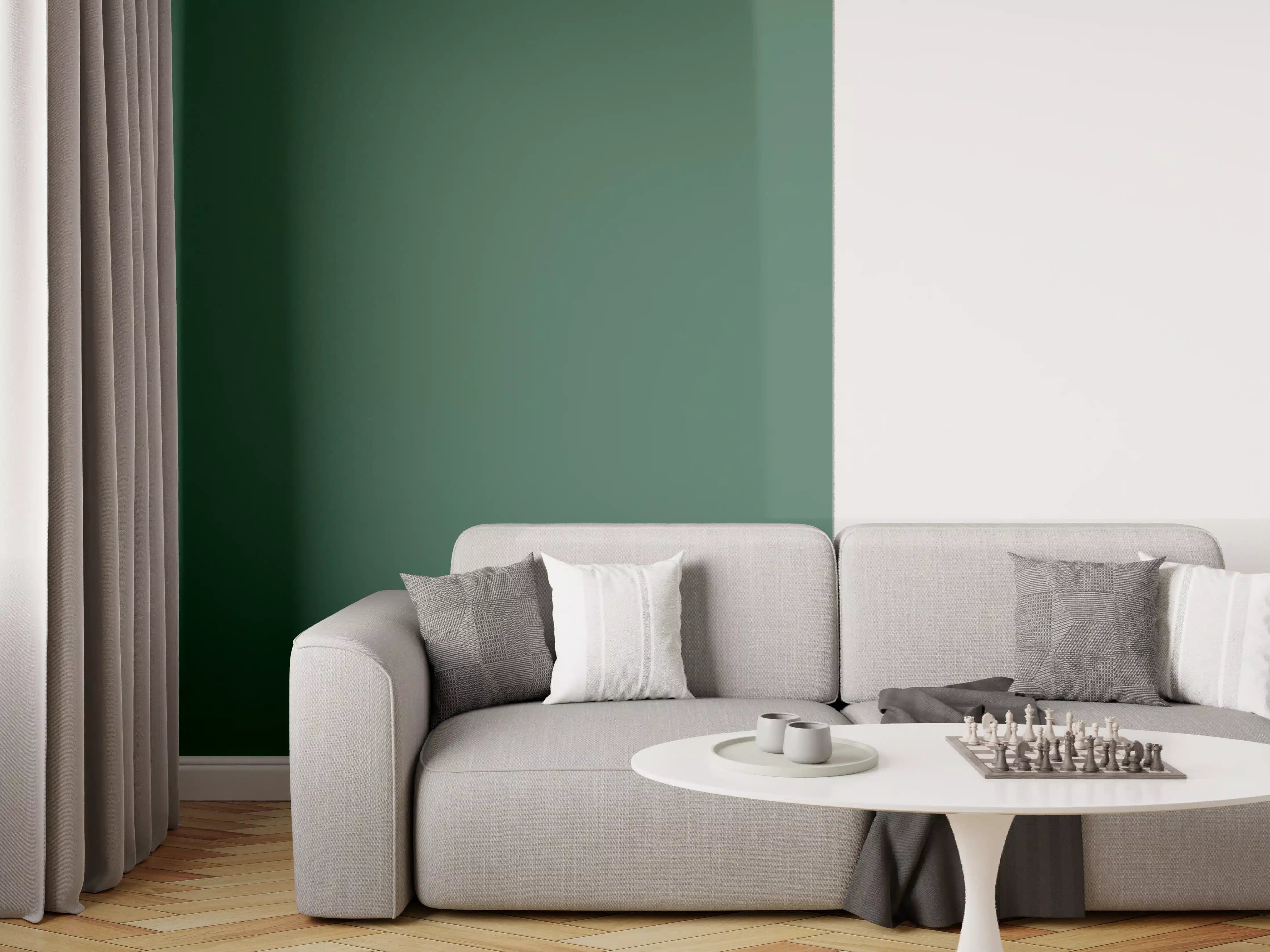 Wandverkleidung Wohnzimmer - RAL 6028 (Kieferngrün)