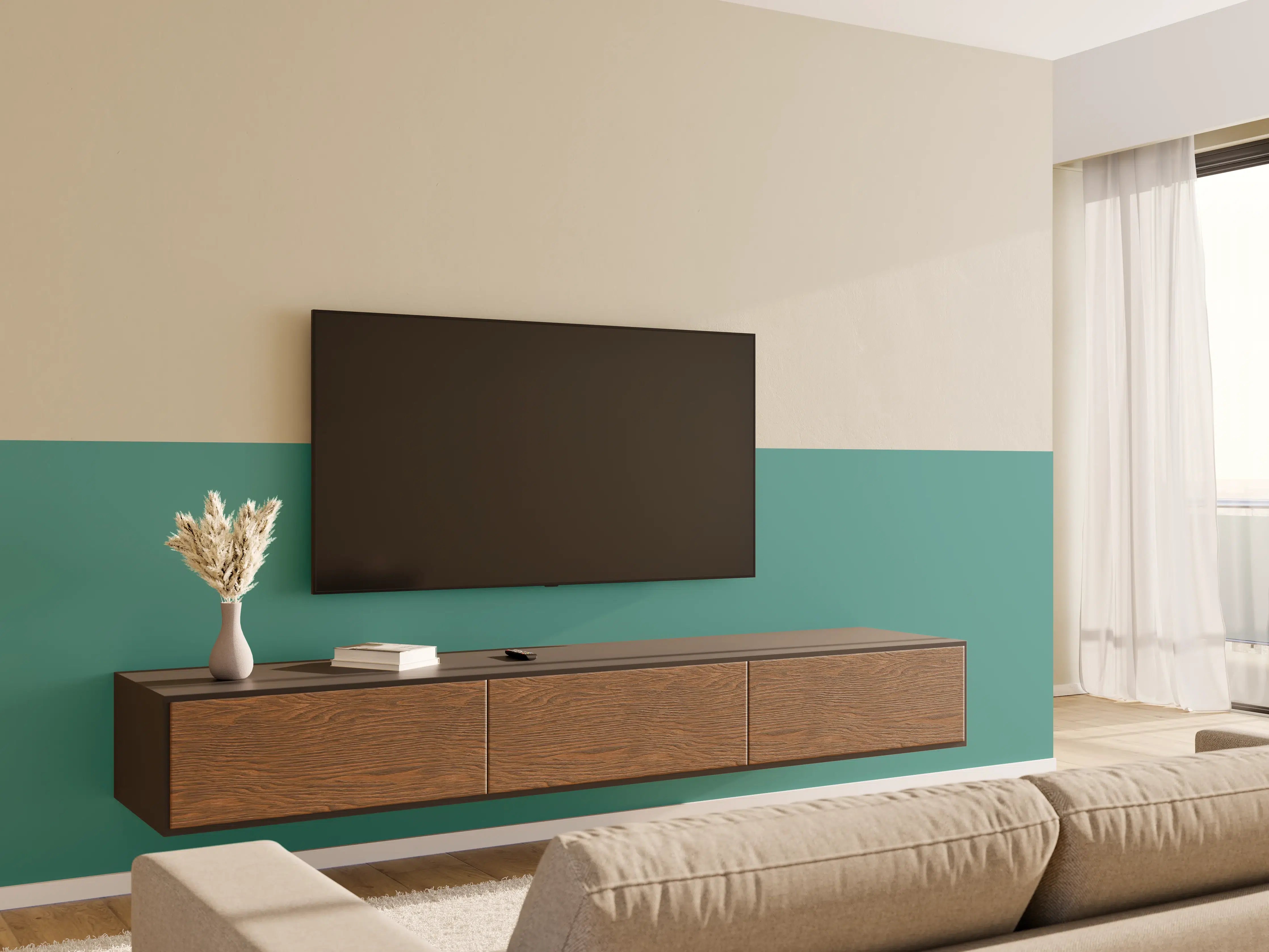 Wandverkleidung Wohnzimmer - RAL 6033 (Minttürkis)