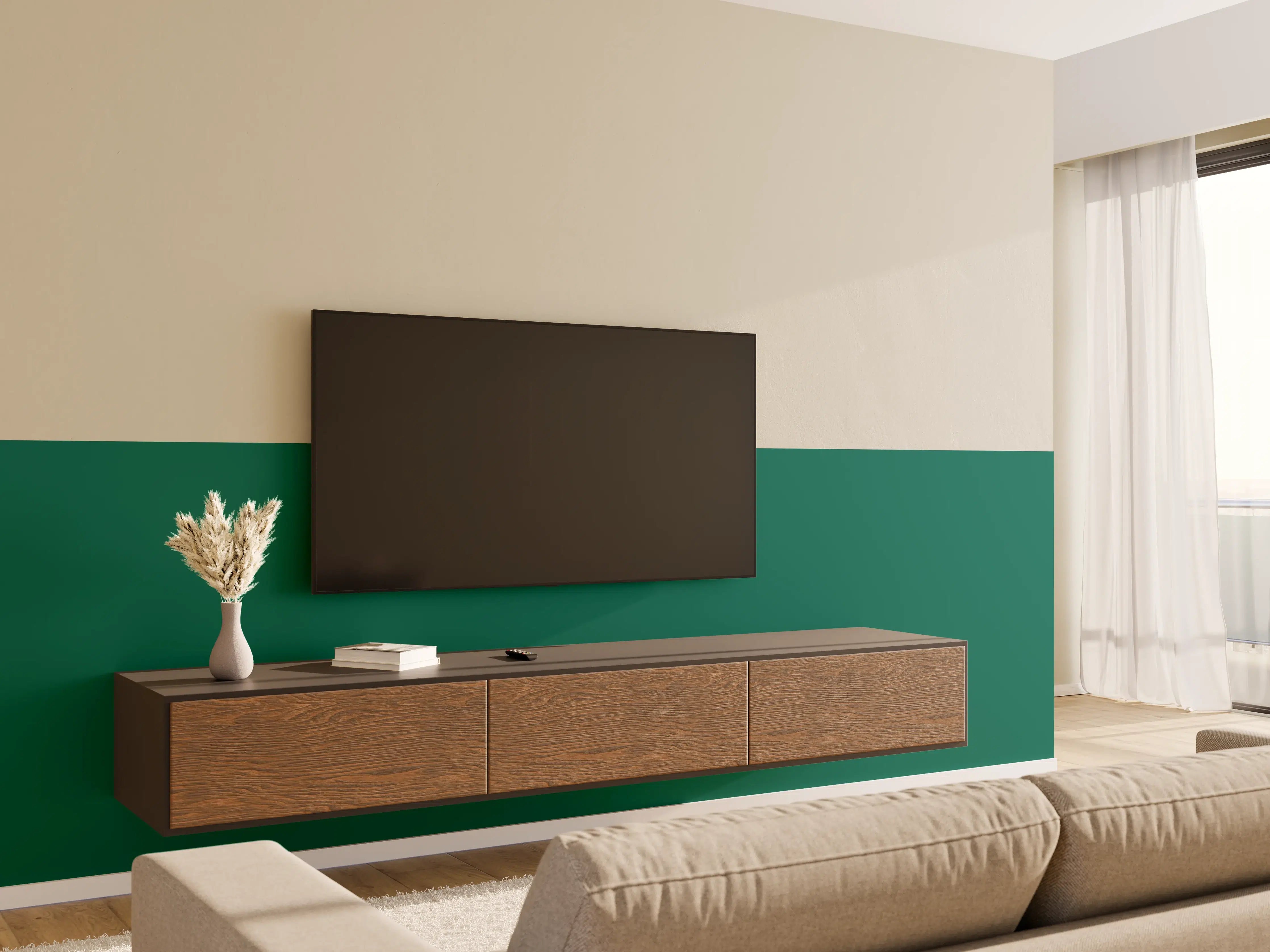 Wandverkleidung Wohnzimmer - RAL 6036 (Perlopalgrün)