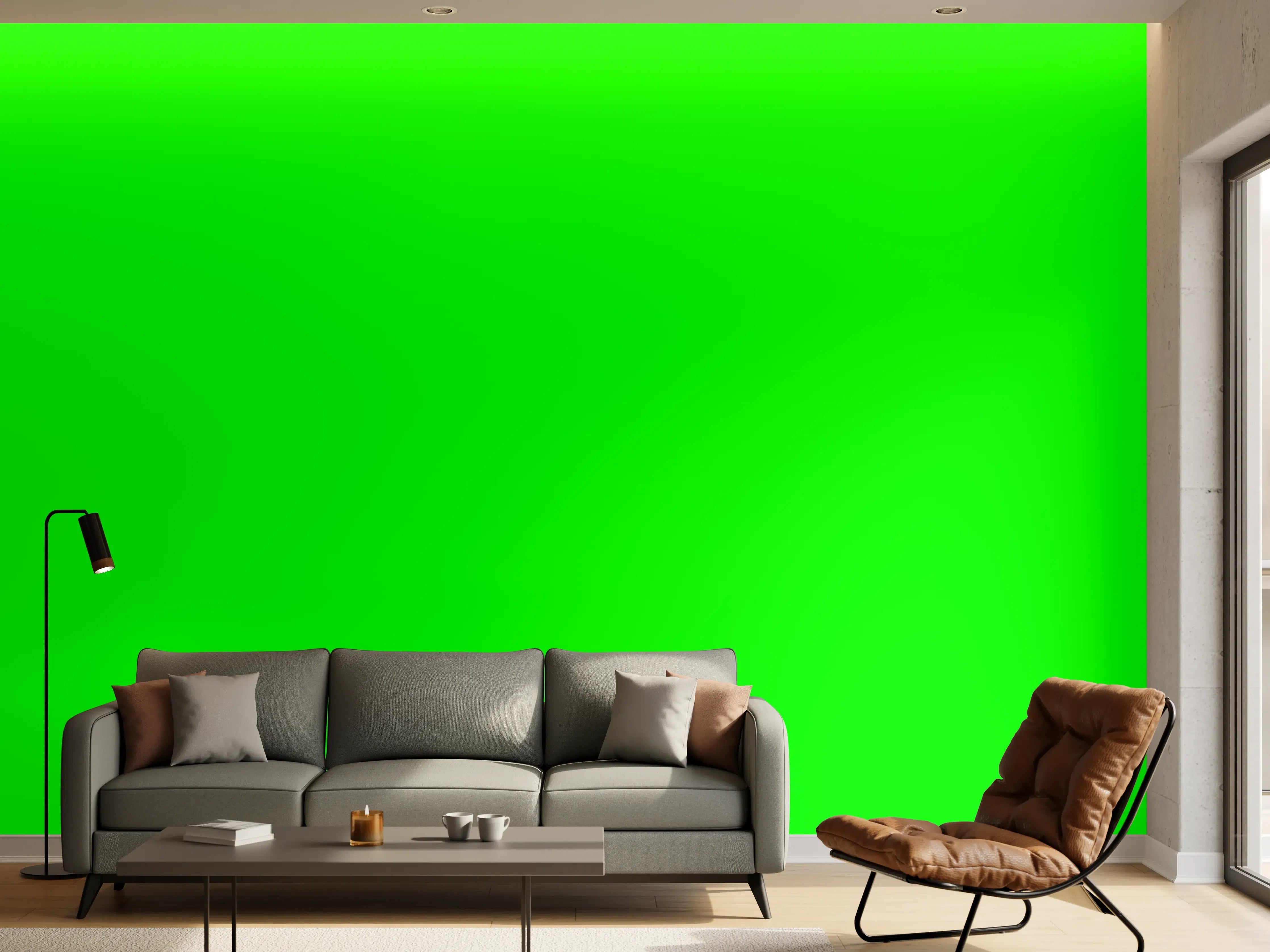 Wandverkleidung Wohnzimmer - RAL 6038 (leuchtendes Grün)