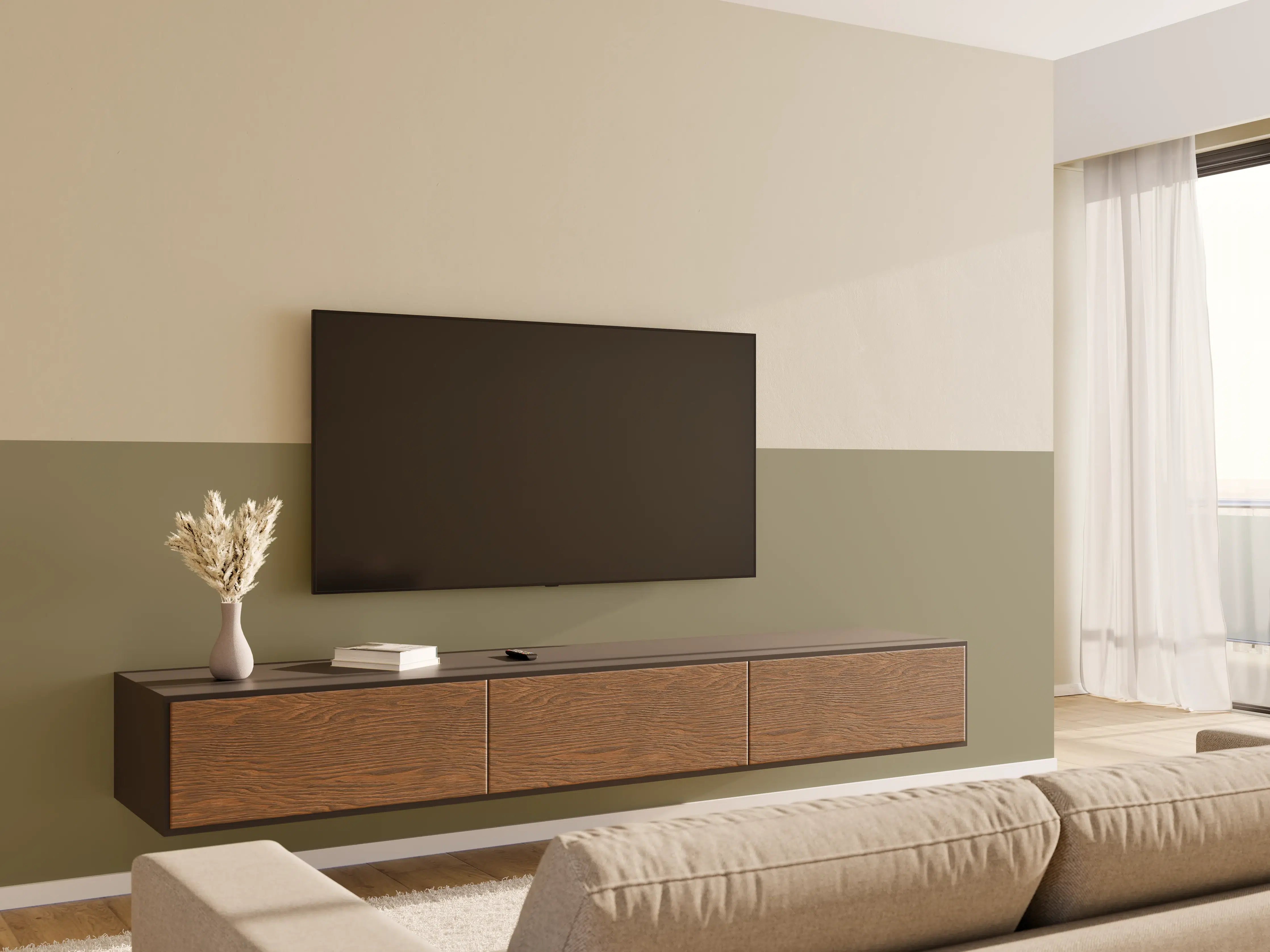 Wandverkleidung Wohnzimmer - RAL 7002 (Olivgrau)