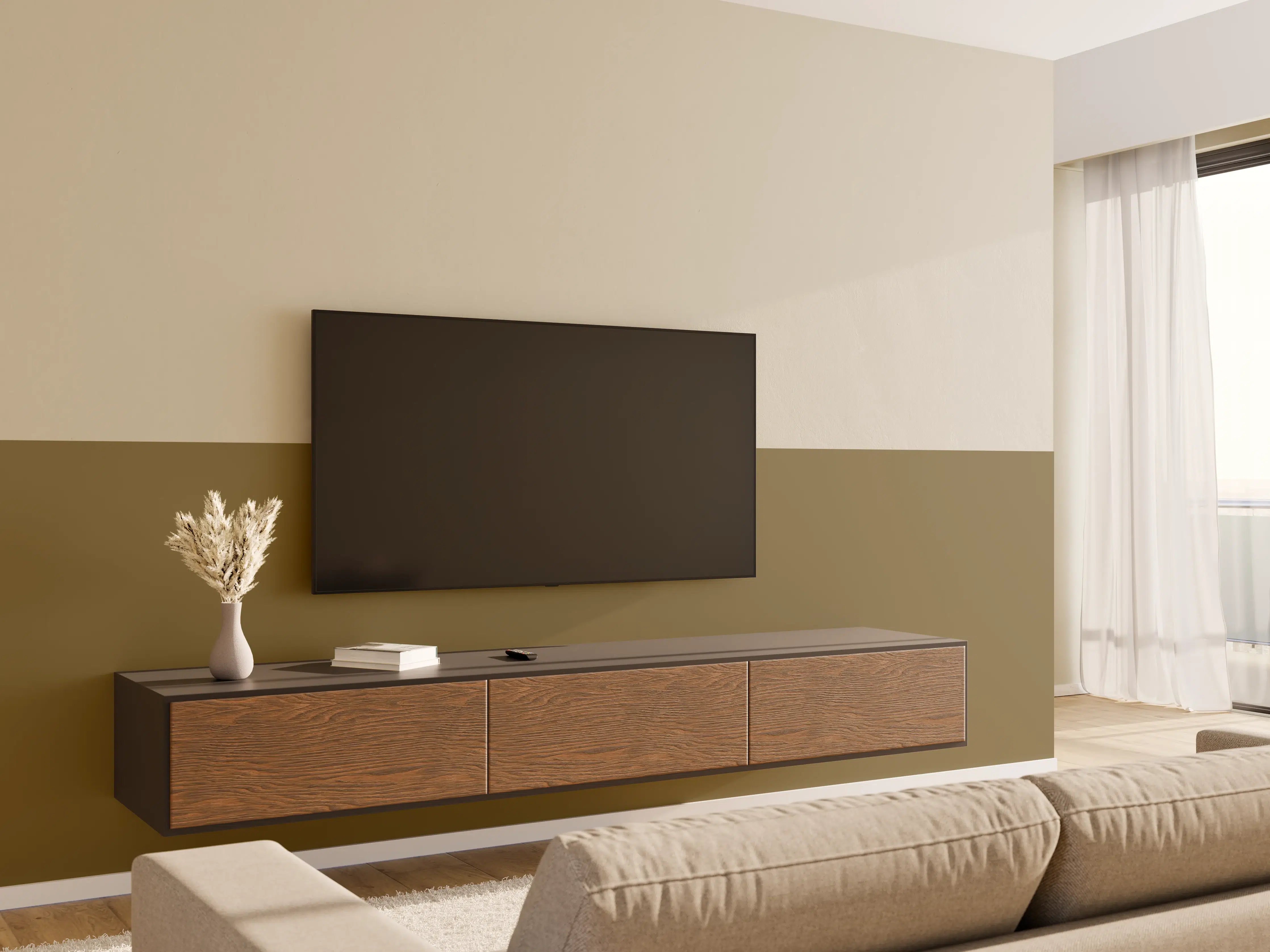 Wandverkleidung Wohnzimmer - RAL 7008 (Khaki grau)