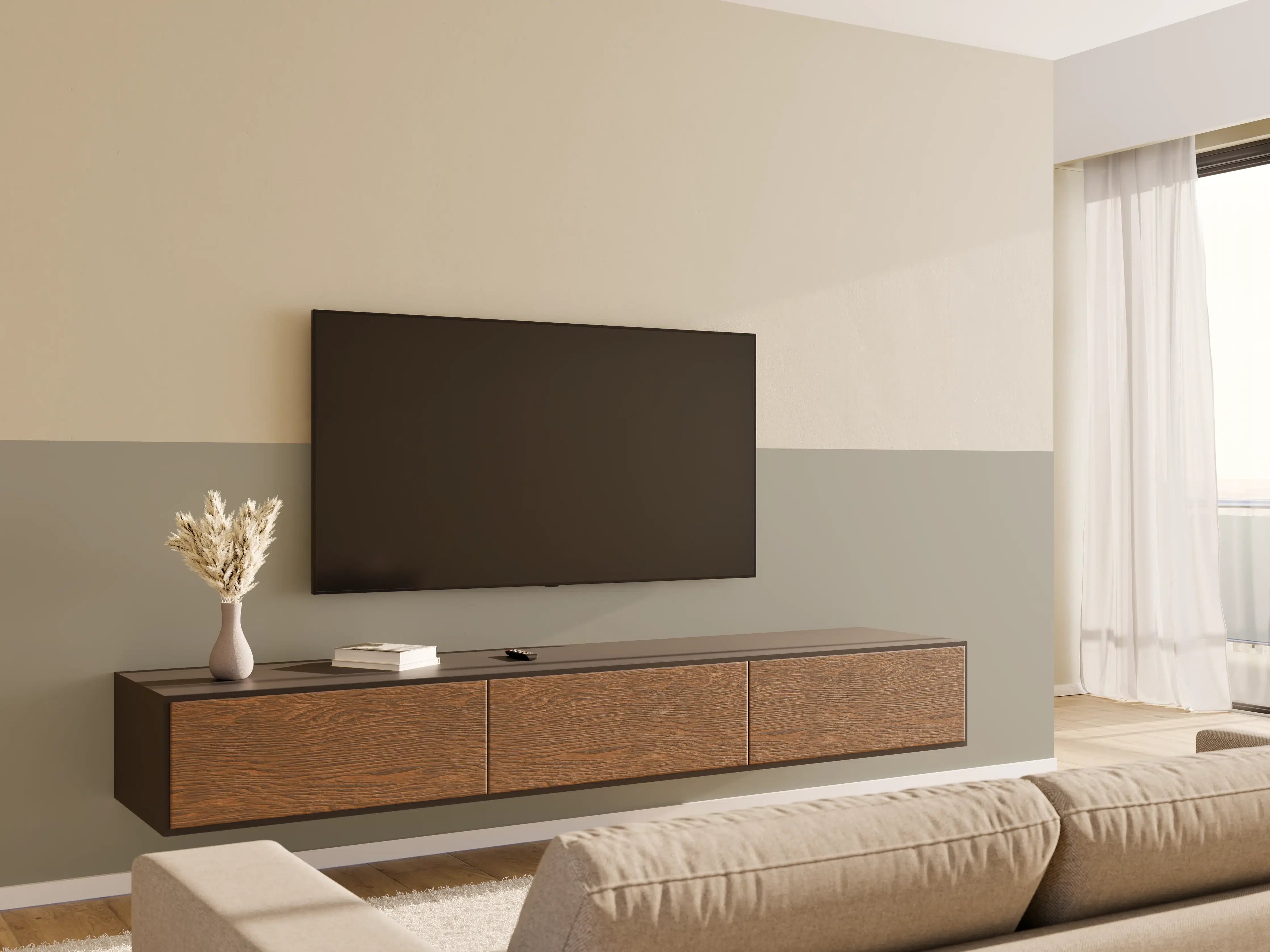 Wandverkleidung Wohnzimmer - RAL 7030 (Steingrau)