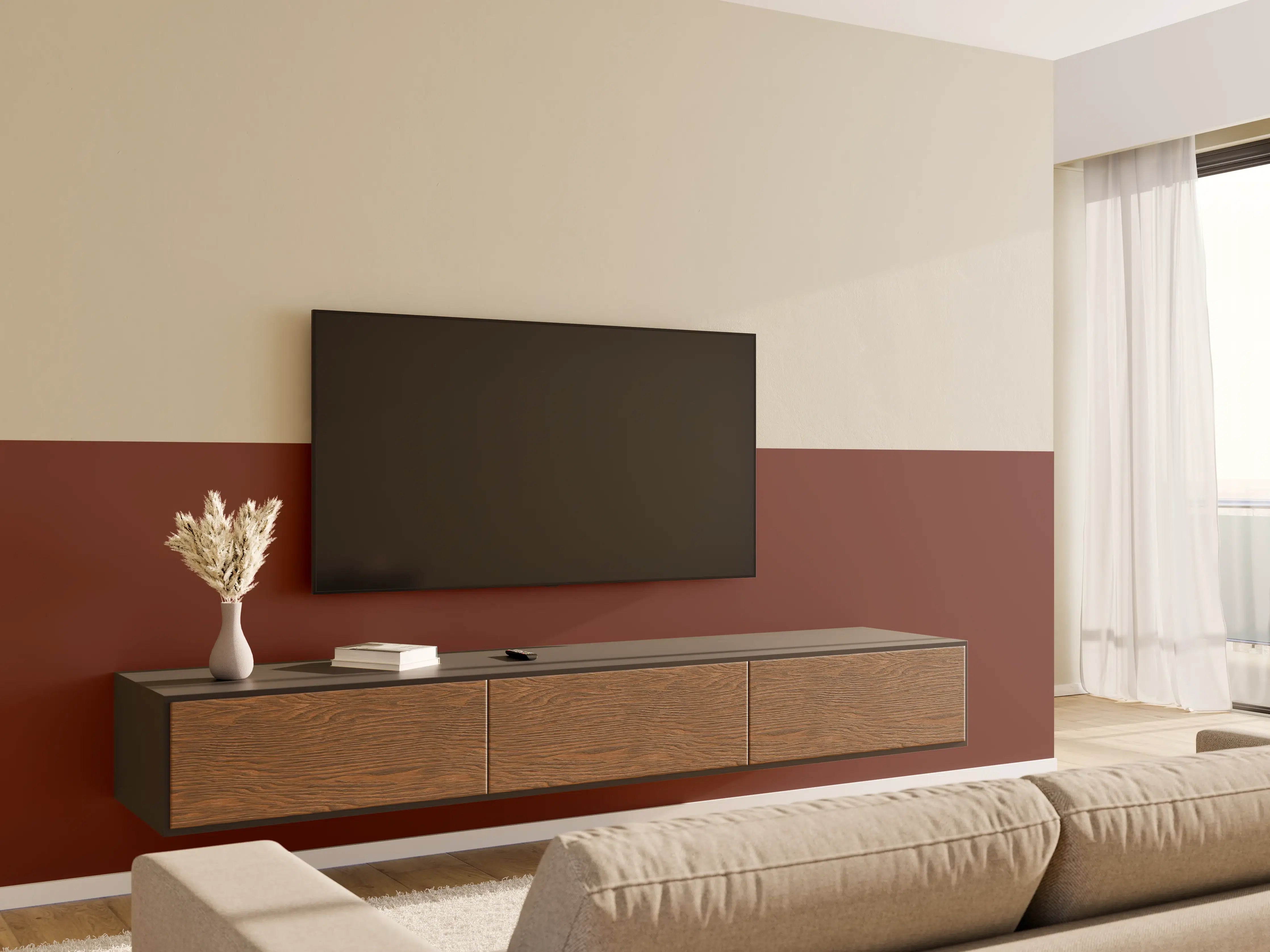 Wandverkleidung Wohnzimmer - RAL 8012 (Rotbraun)