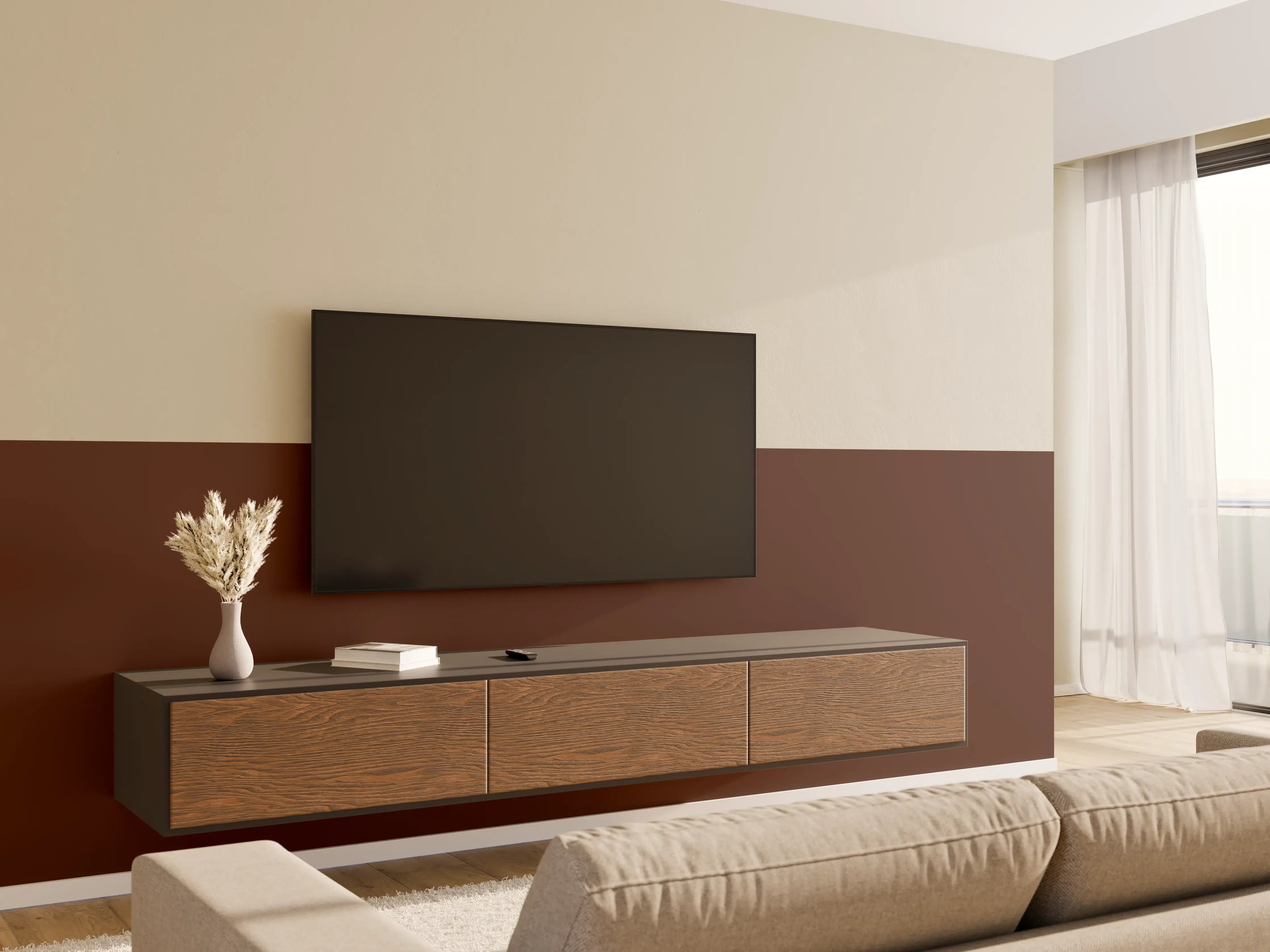 Wandverkleidung Wohnzimmer - RAL 8016 (Mahagonibraun)