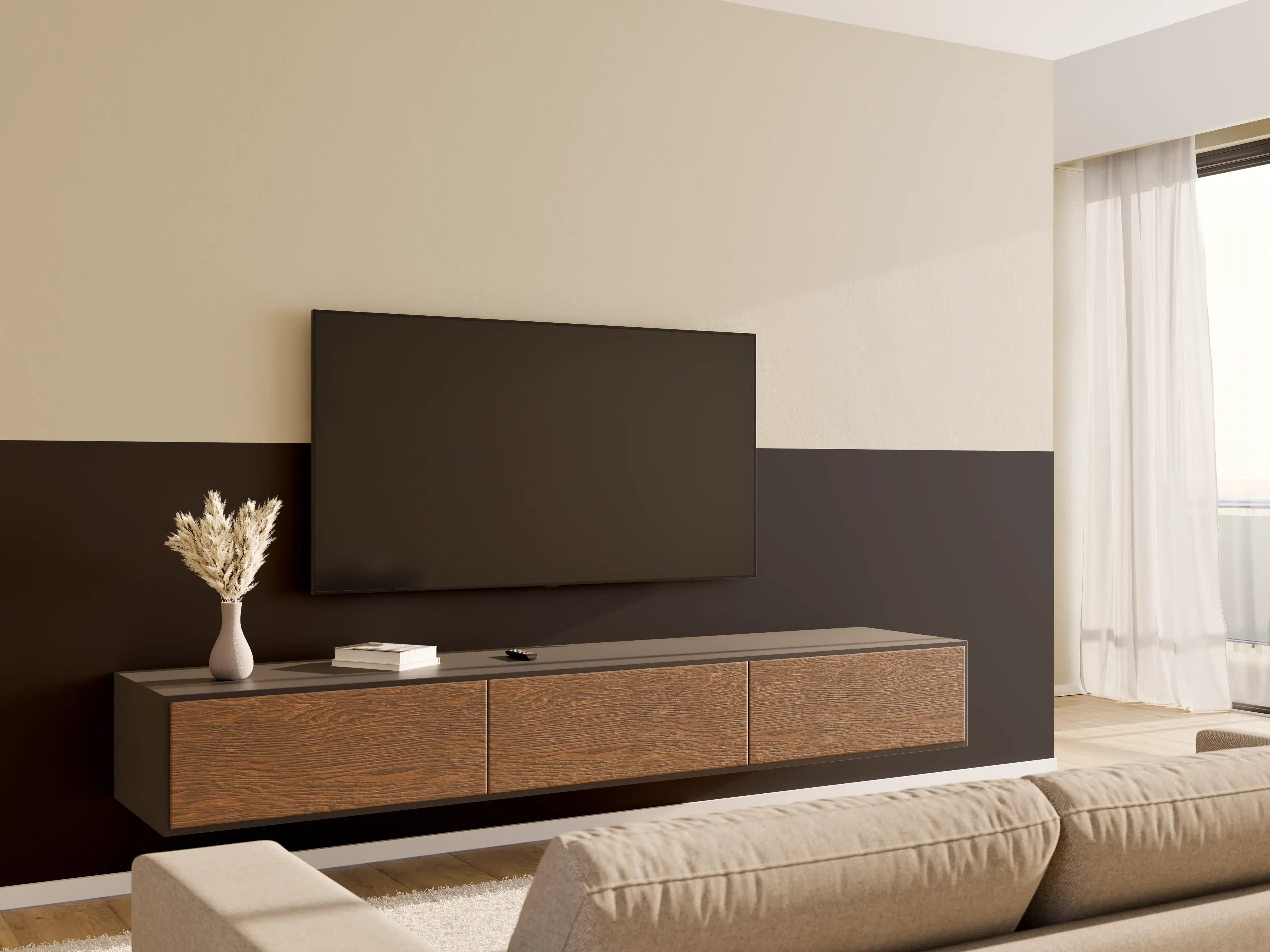 Wandverkleidung Wohnzimmer - RAL 8022 (Schwarzbraun)
