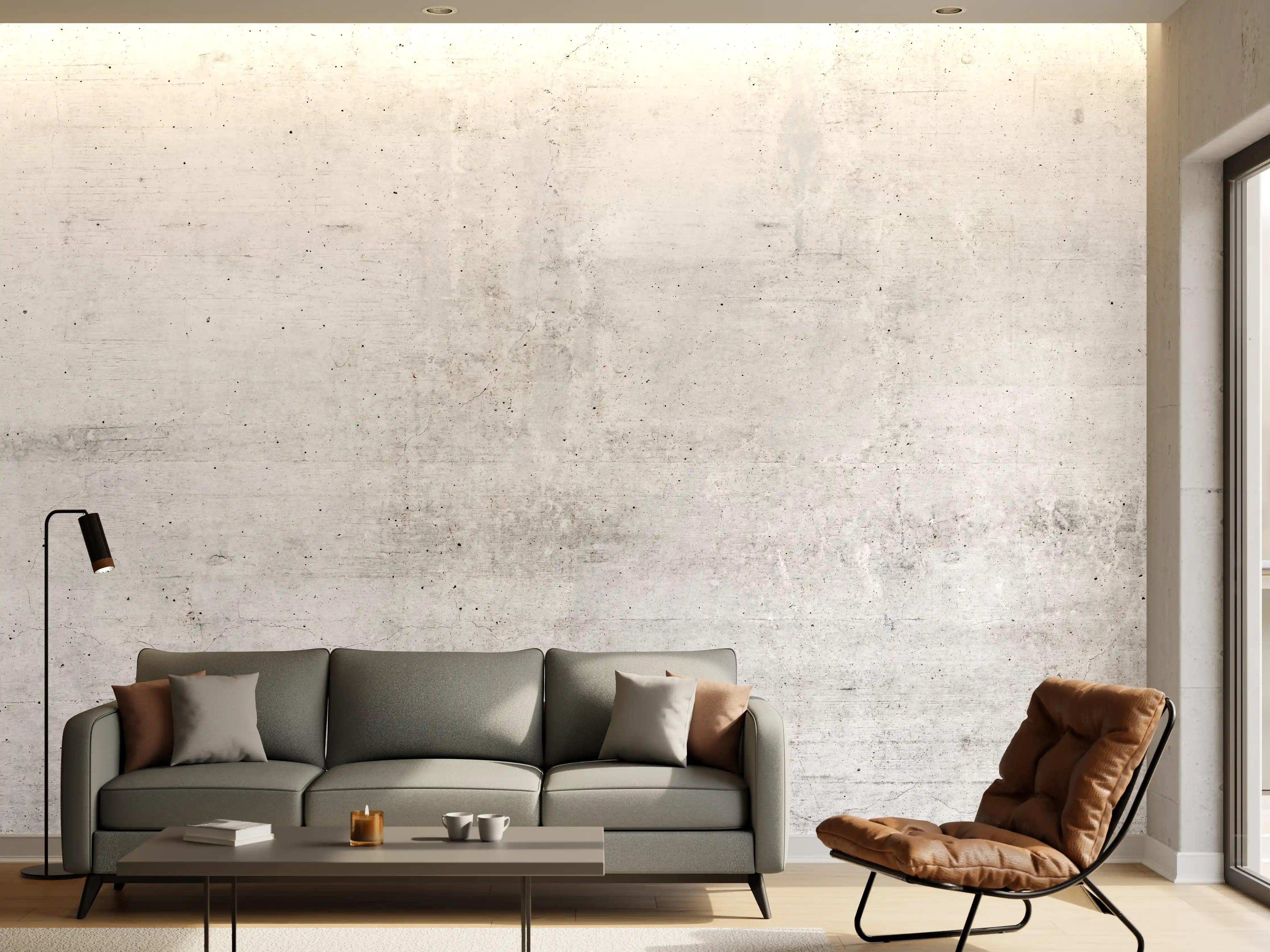 Wandverkleidung Wohnzimmer - Rauer weißer Beton