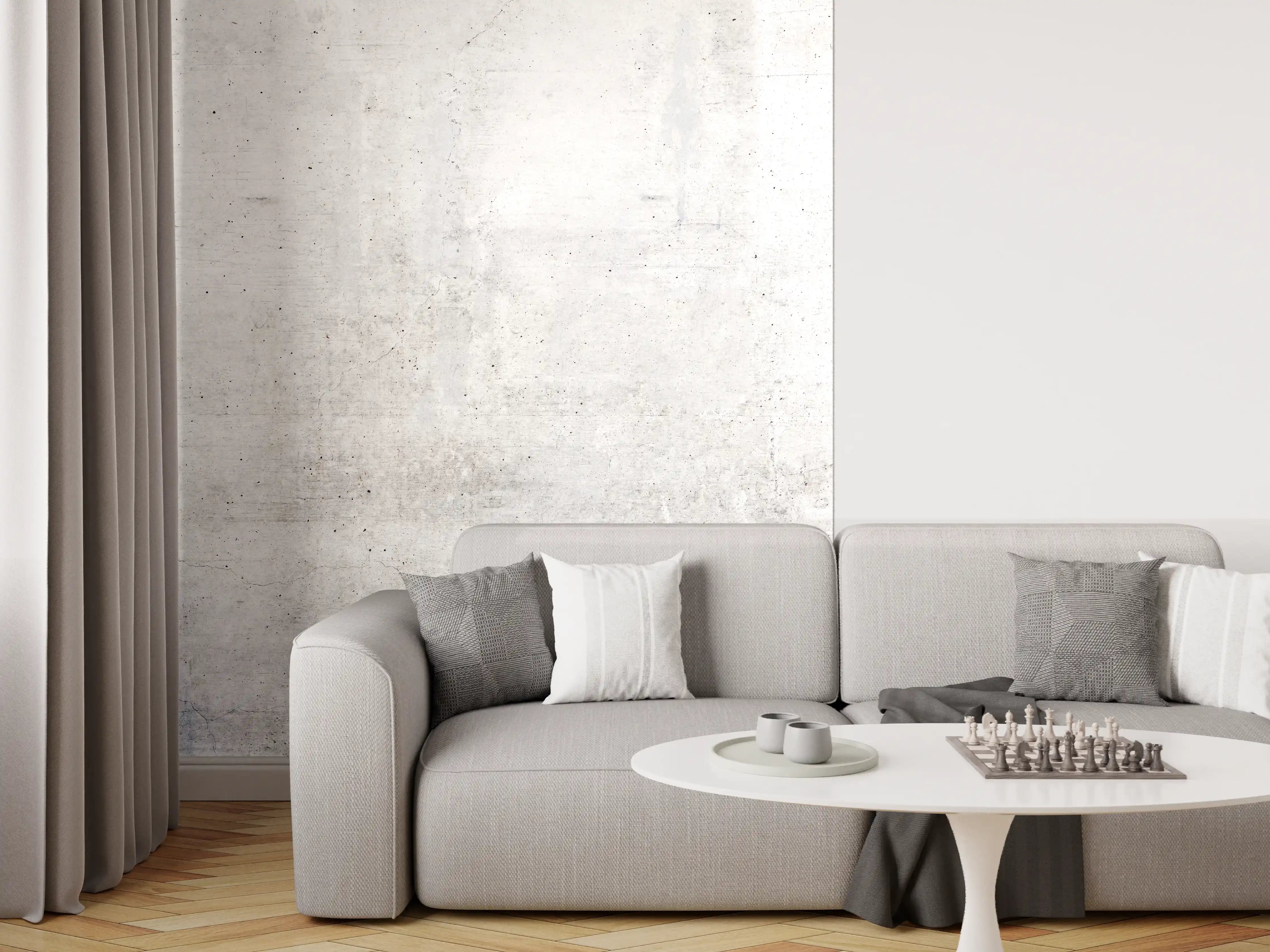 Wandverkleidung Wohnzimmer - Rauer weißer Beton
