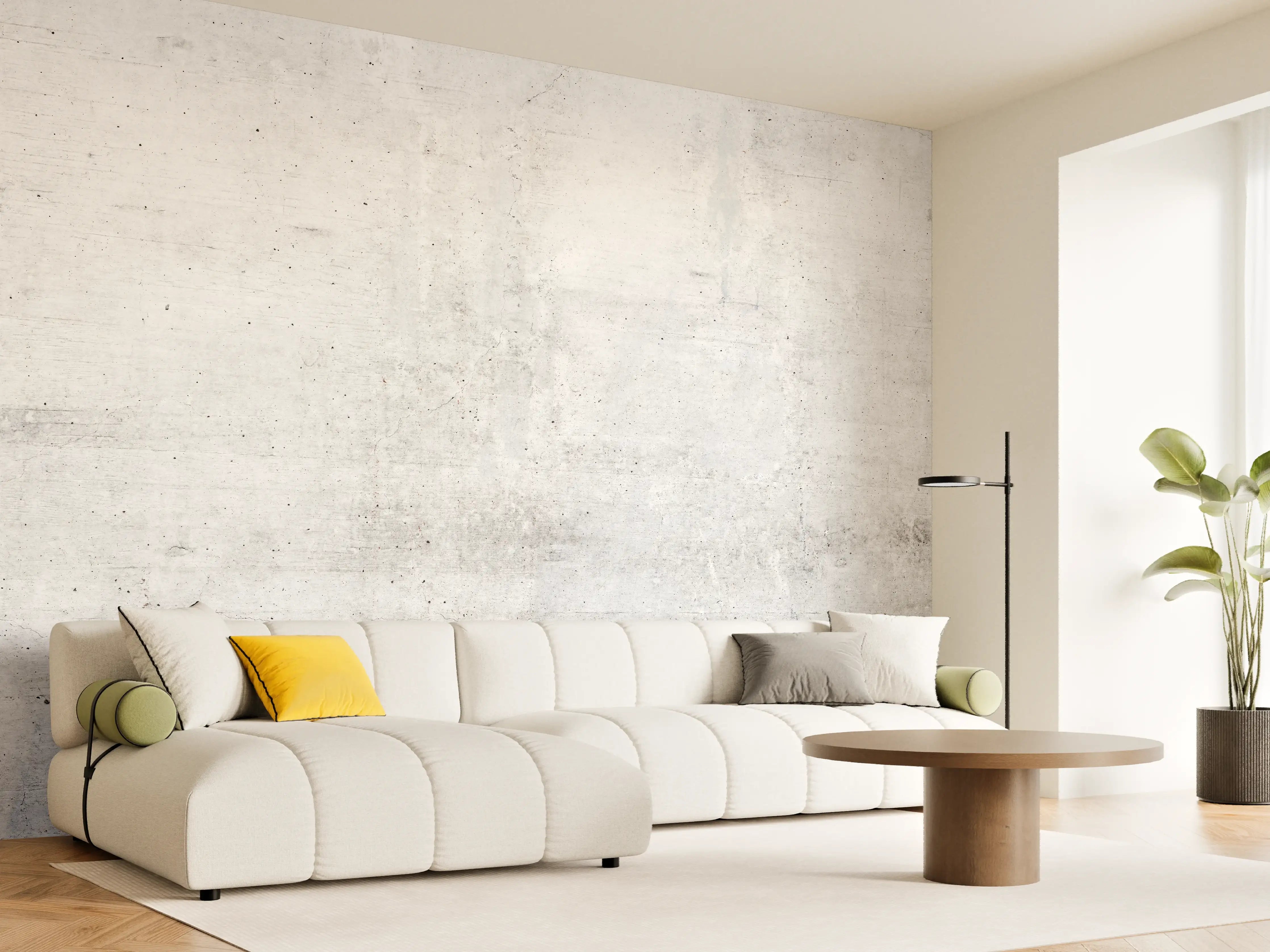 Wandverkleidung Wohnzimmer - Rauer weißer Beton