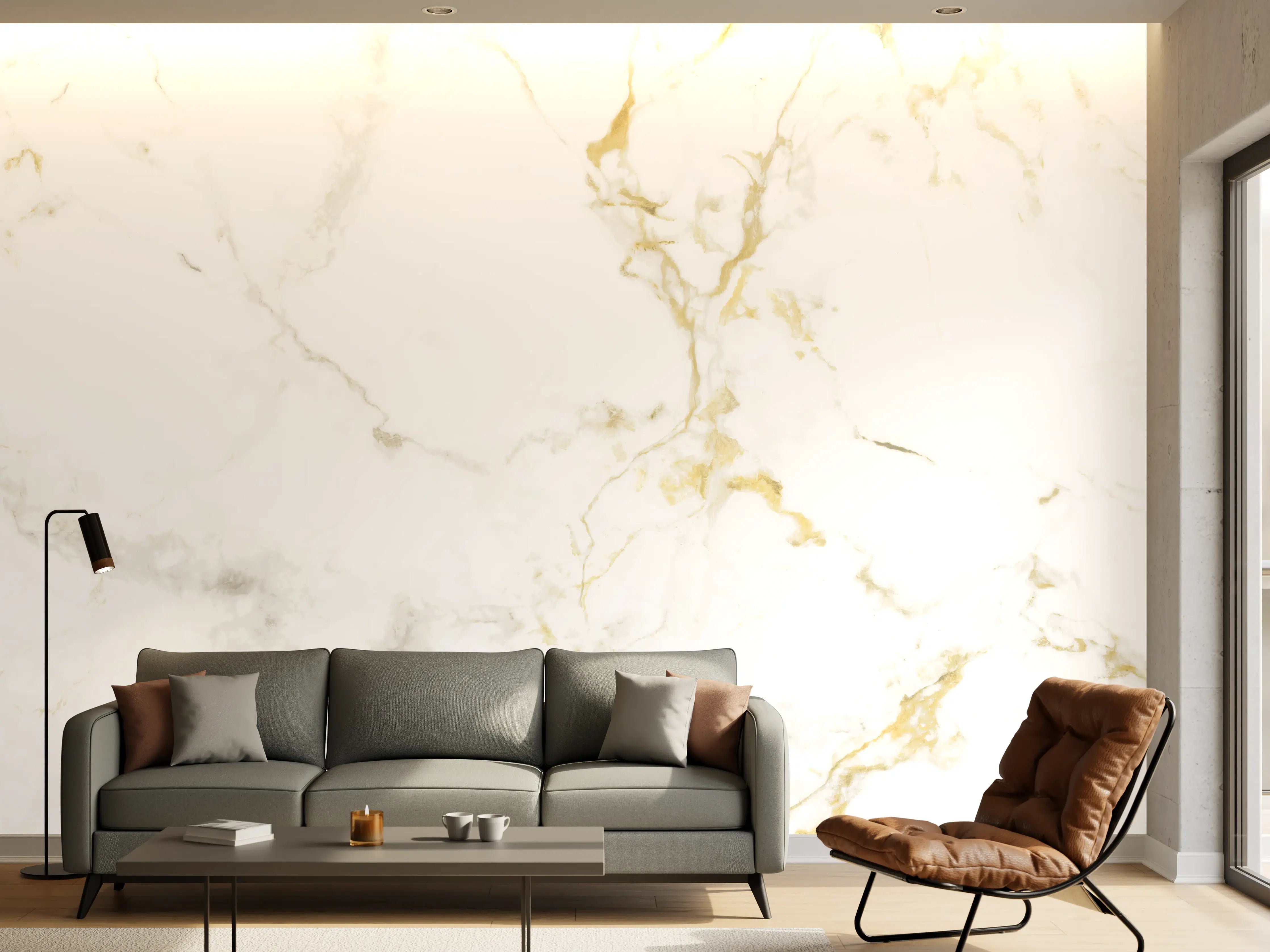 Wandverkleidung Wohnzimmer - Realistische Goldmarmor Textur