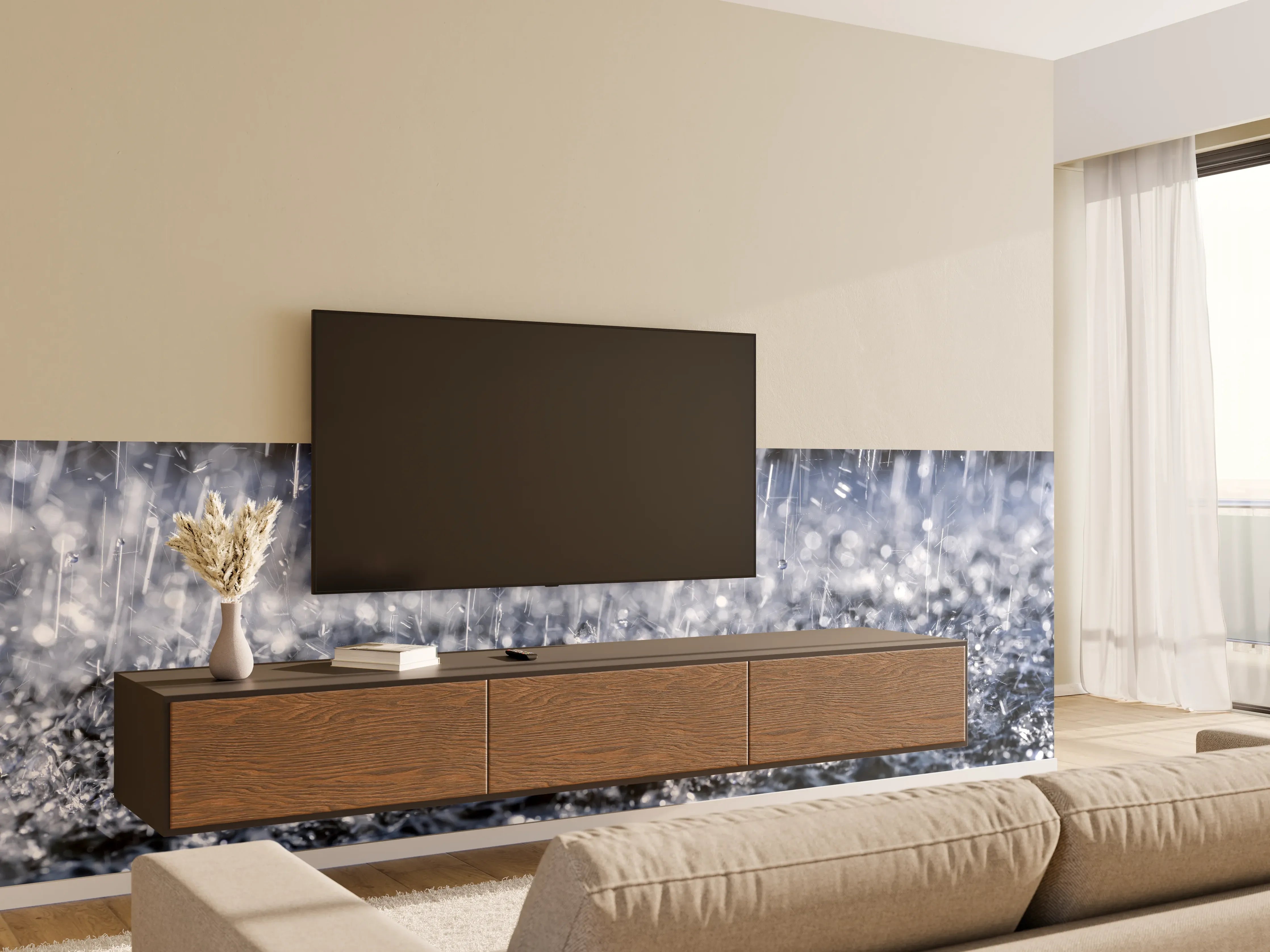 Wandverkleidung Wohnzimmer - Regentropfen im Detail