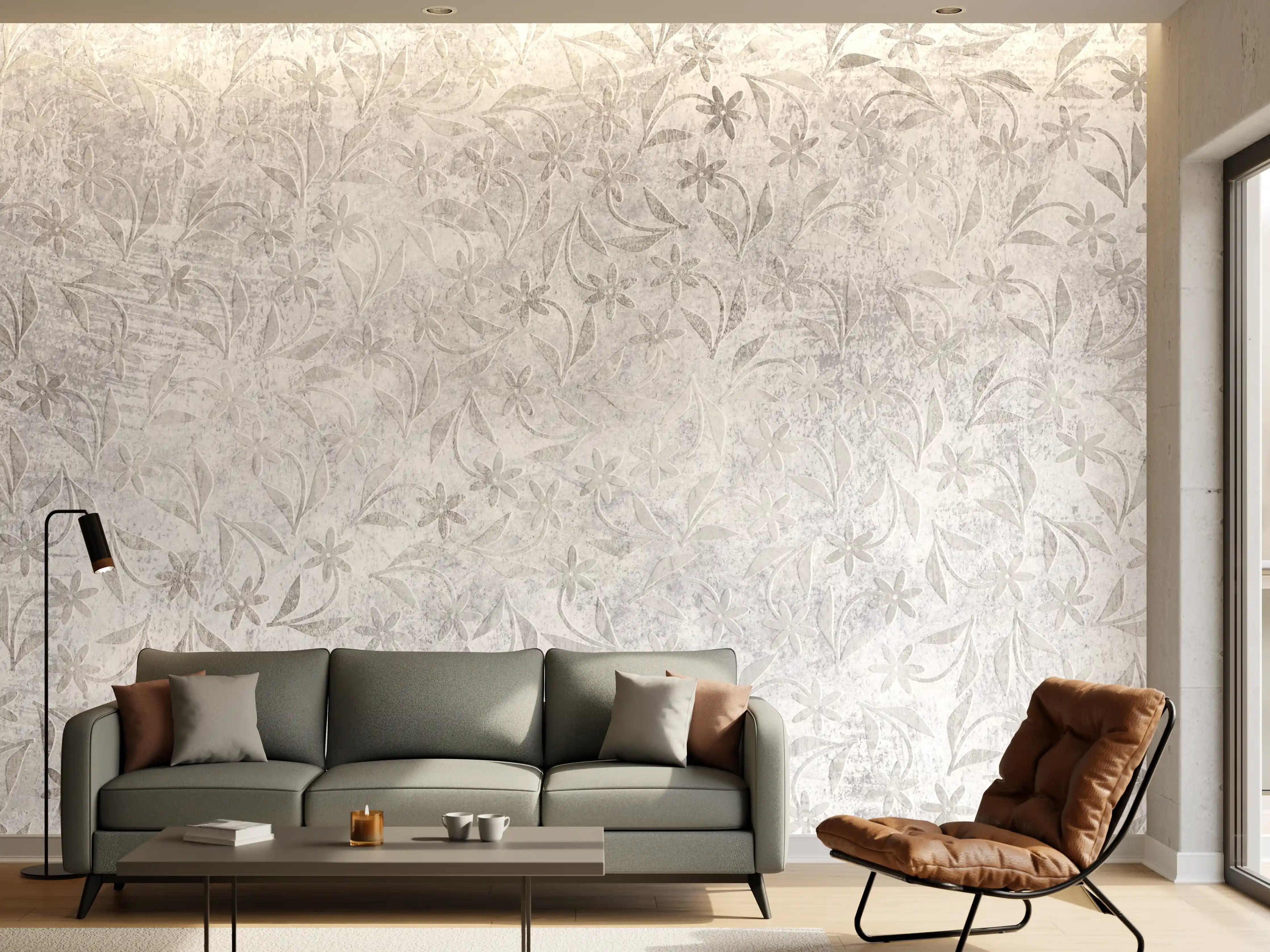 Wandverkleidung Wohnzimmer - Retro Blumen Textur
