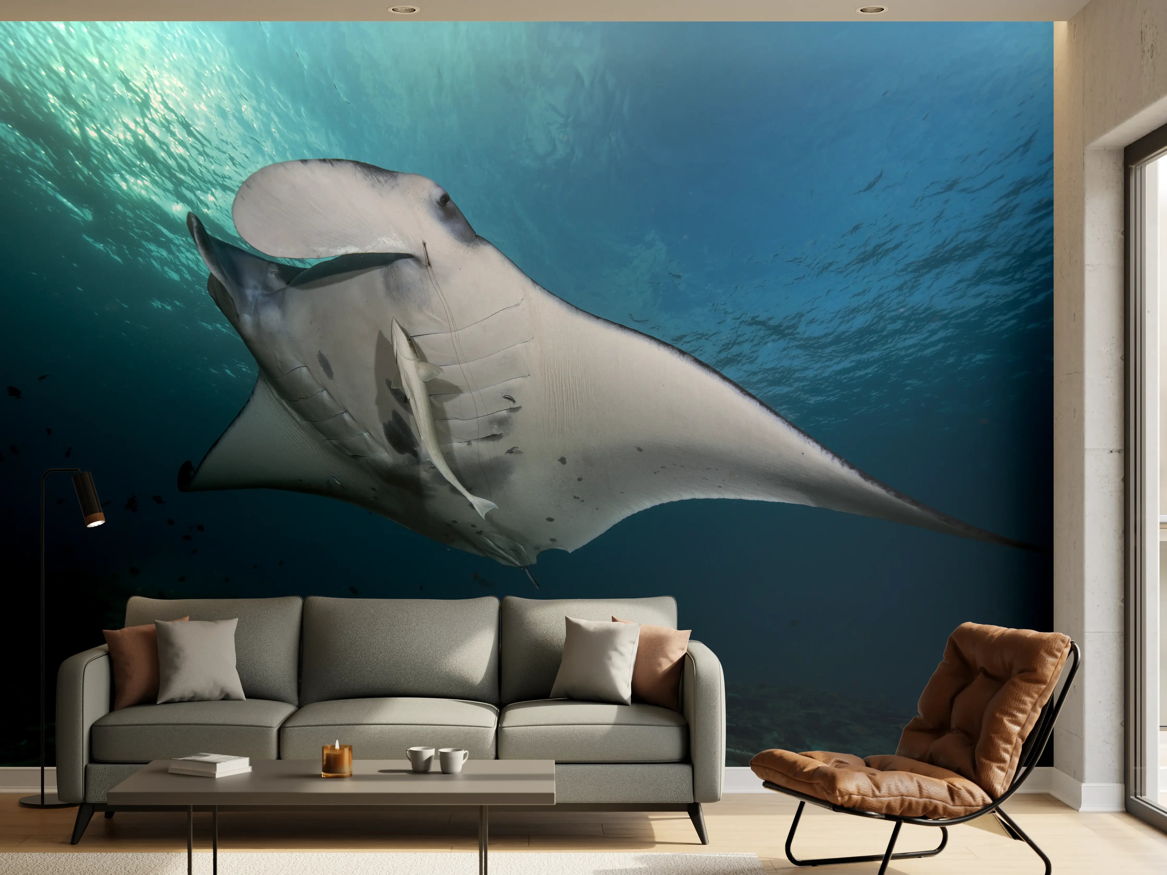 Wandverkleidung Wohnzimmer - Riff-Manta Unterwasser