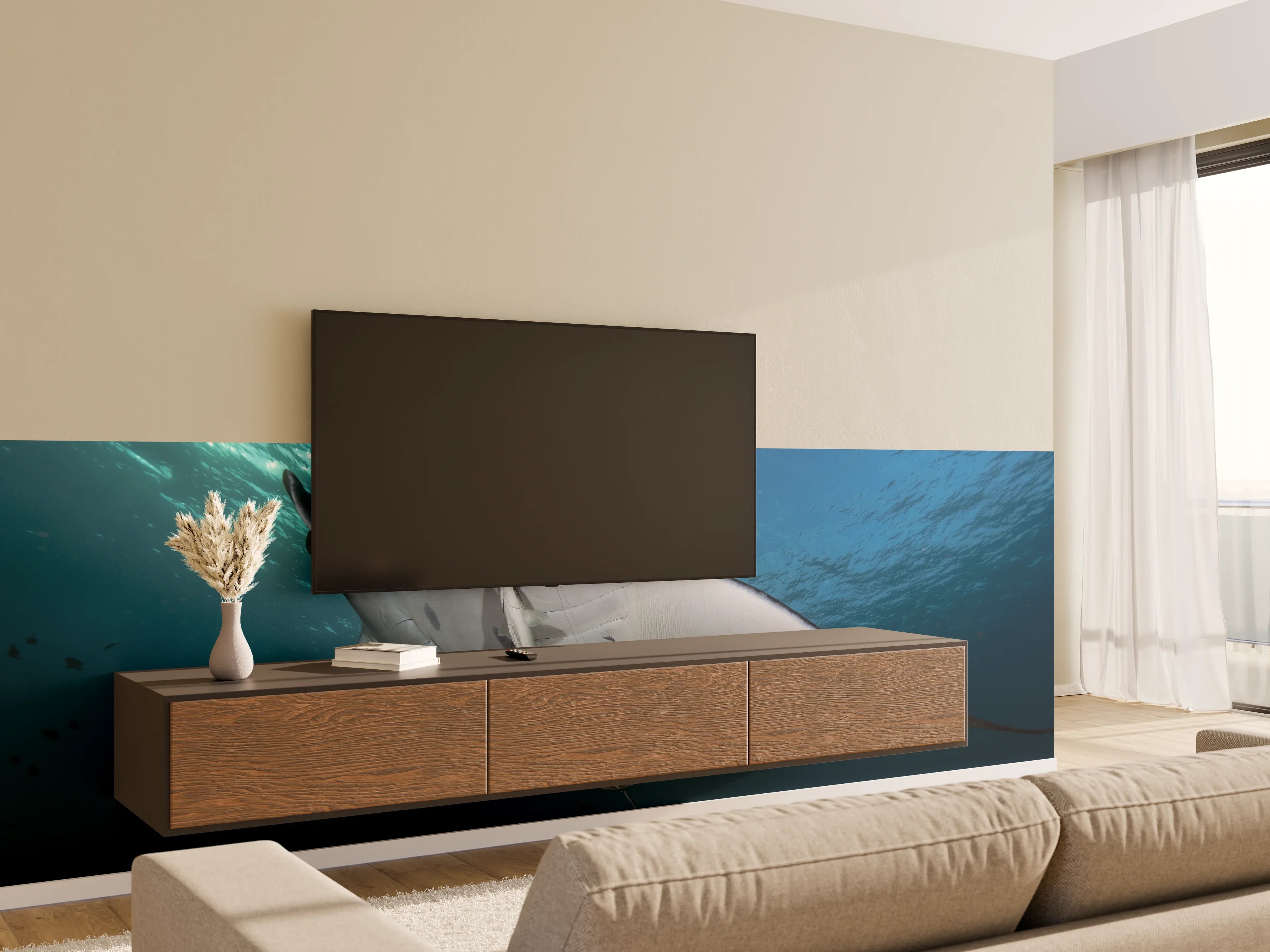 Wandverkleidung Wohnzimmer - Riff-Manta Unterwasser