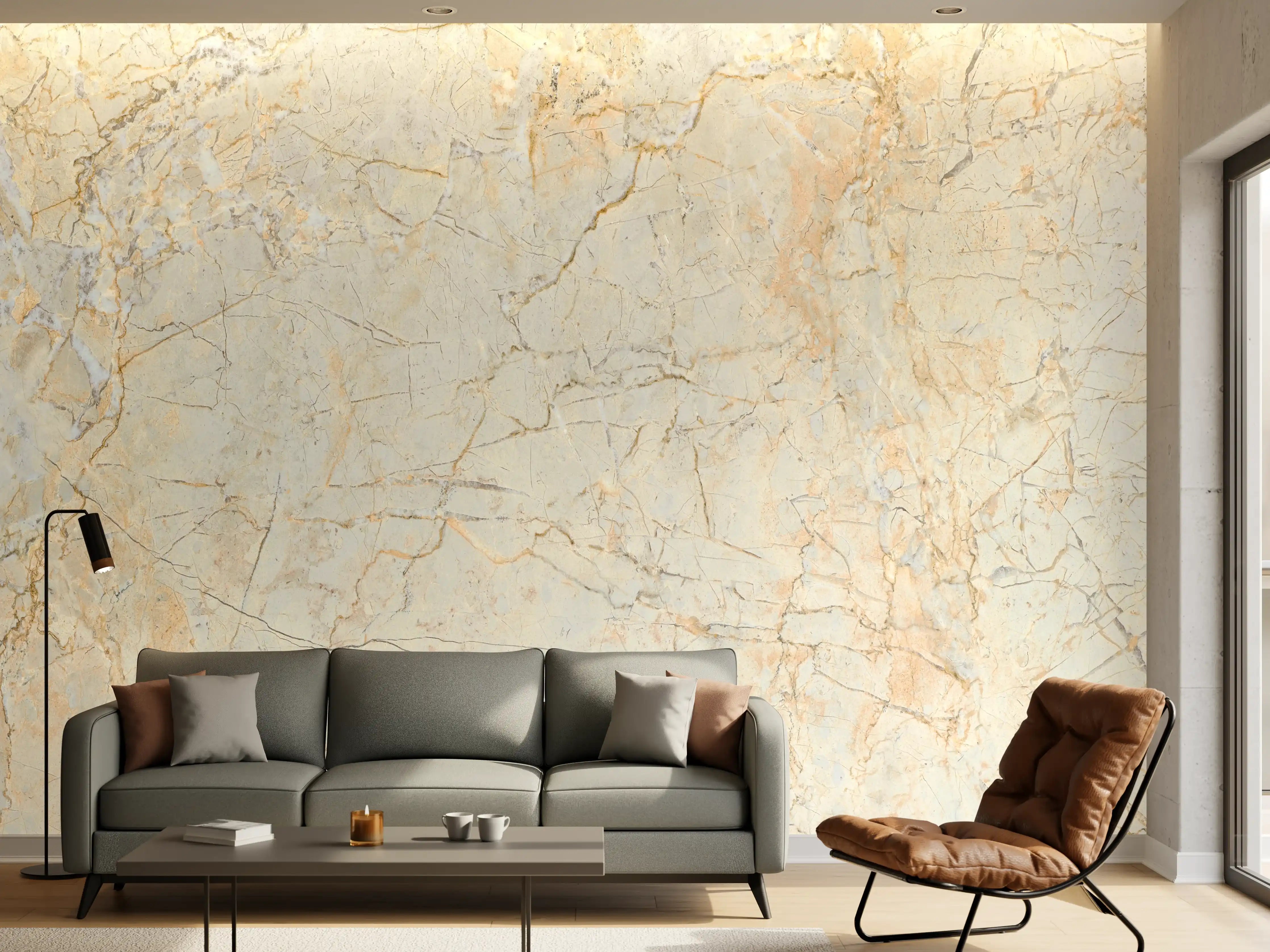 Wandverkleidung Wohnzimmer - Rissige Marmorwand