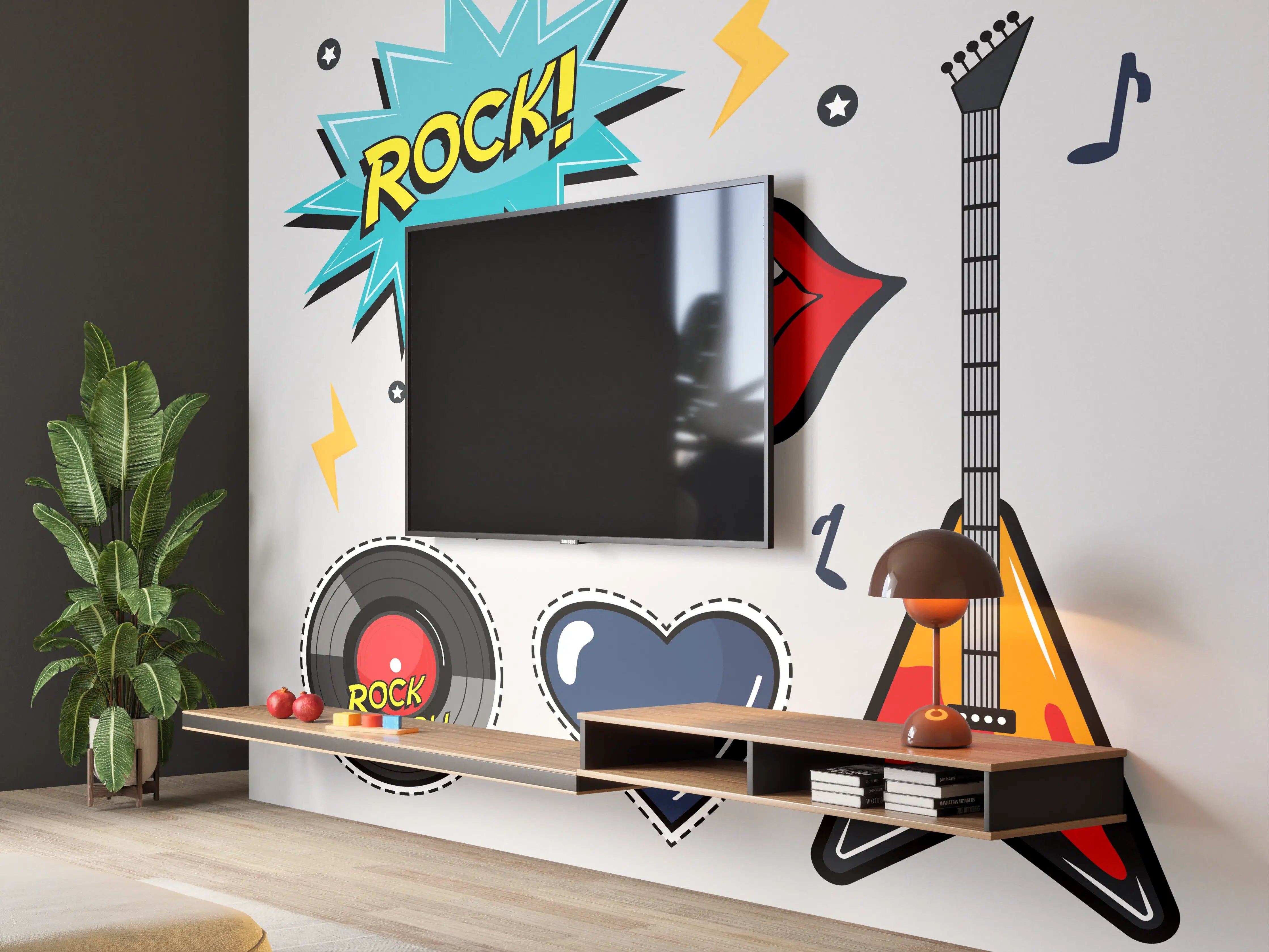 Wandverkleidung Wohnzimmer - Rockige Musik- und Lifestyle-Designs