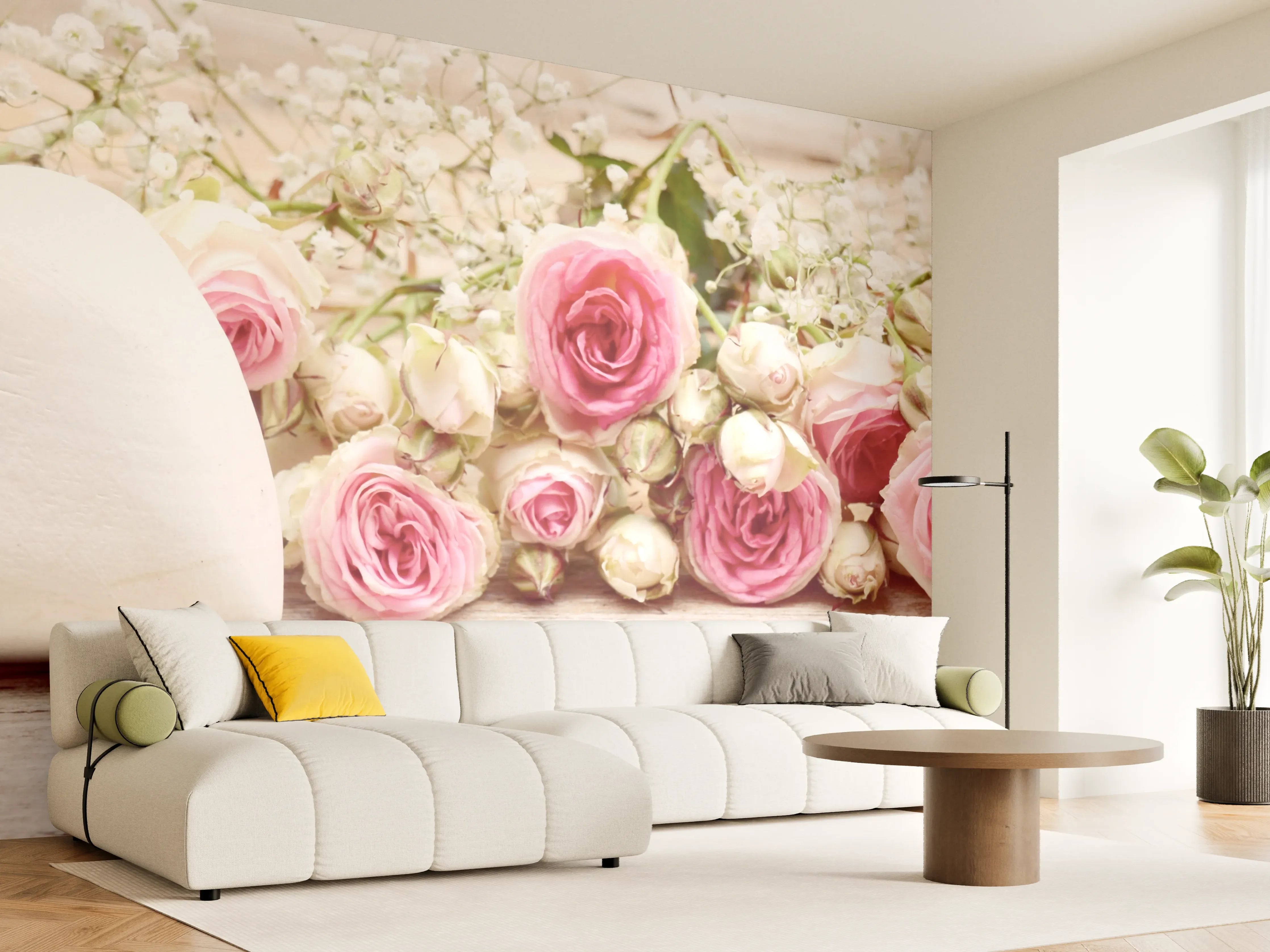 Wandverkleidung Wohnzimmer - Romantische Blumen mit Herz