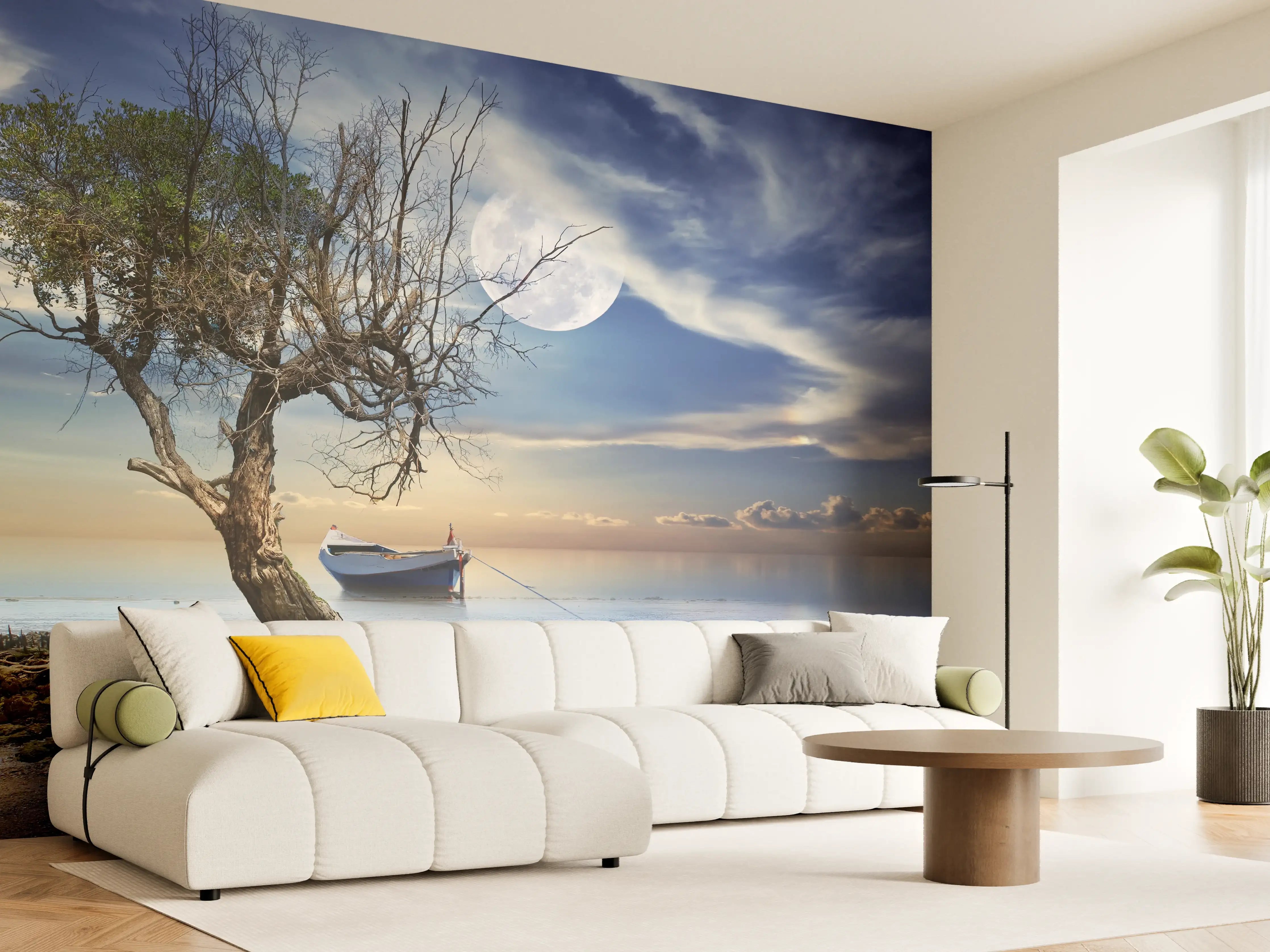 Wandverkleidung Wohnzimmer - Romantische Küstenlandschaft bei Nacht
