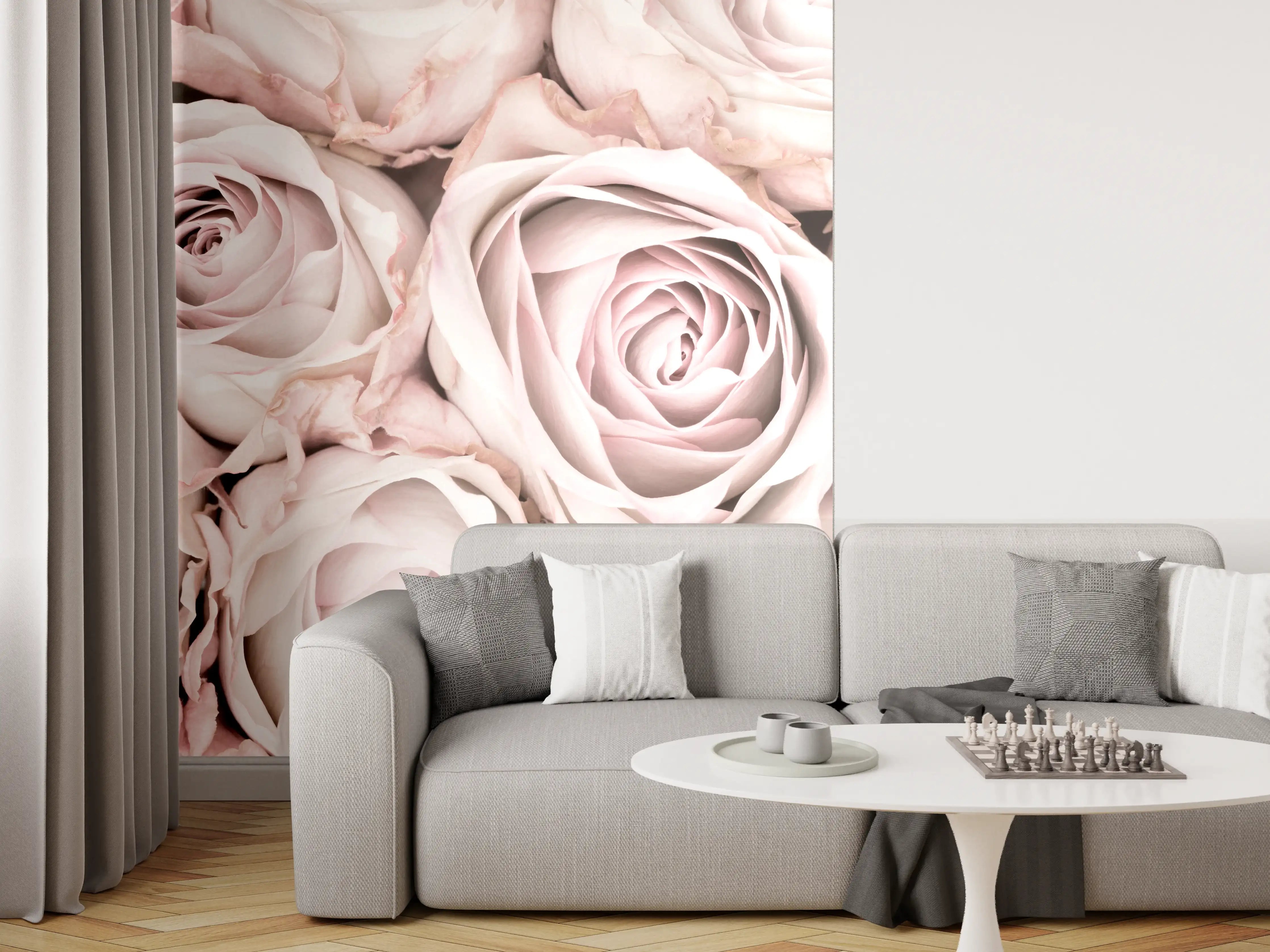 Wandverkleidung Wohnzimmer - Romantische rosafarbene Rosen