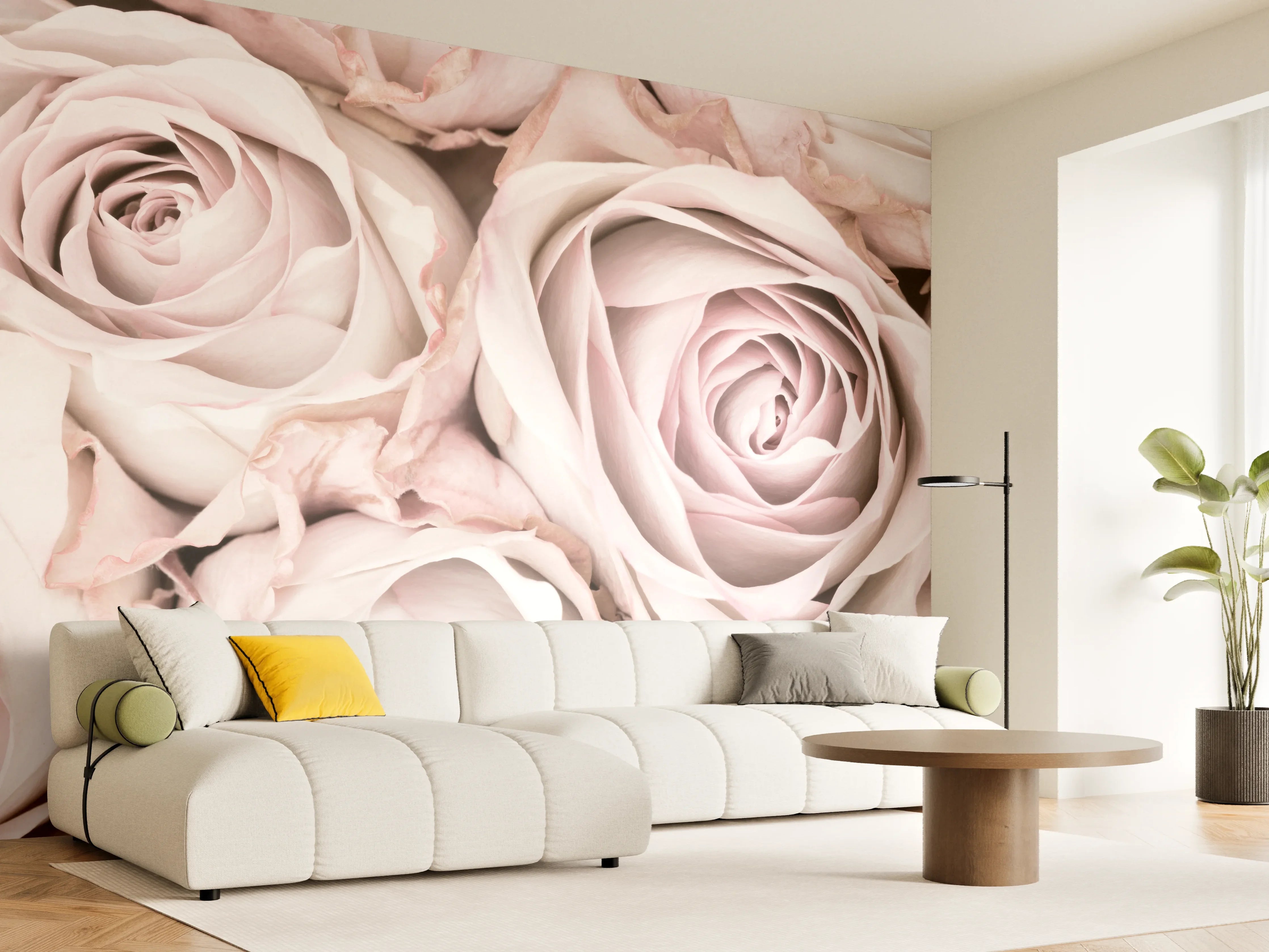 Wandverkleidung Wohnzimmer - Romantische rosafarbene Rosen