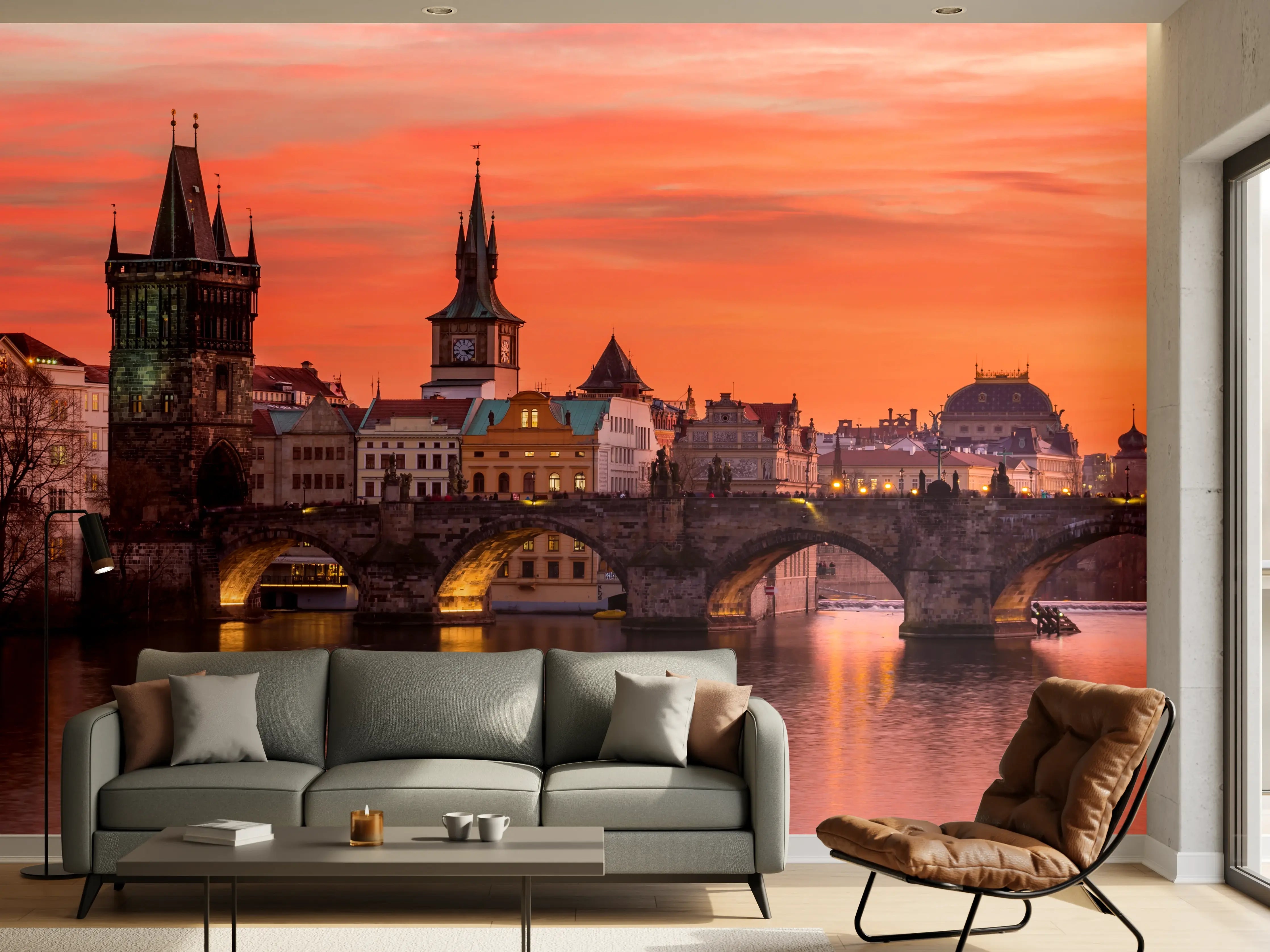 Wandverkleidung Wohnzimmer - Romantischer Abend in Prag