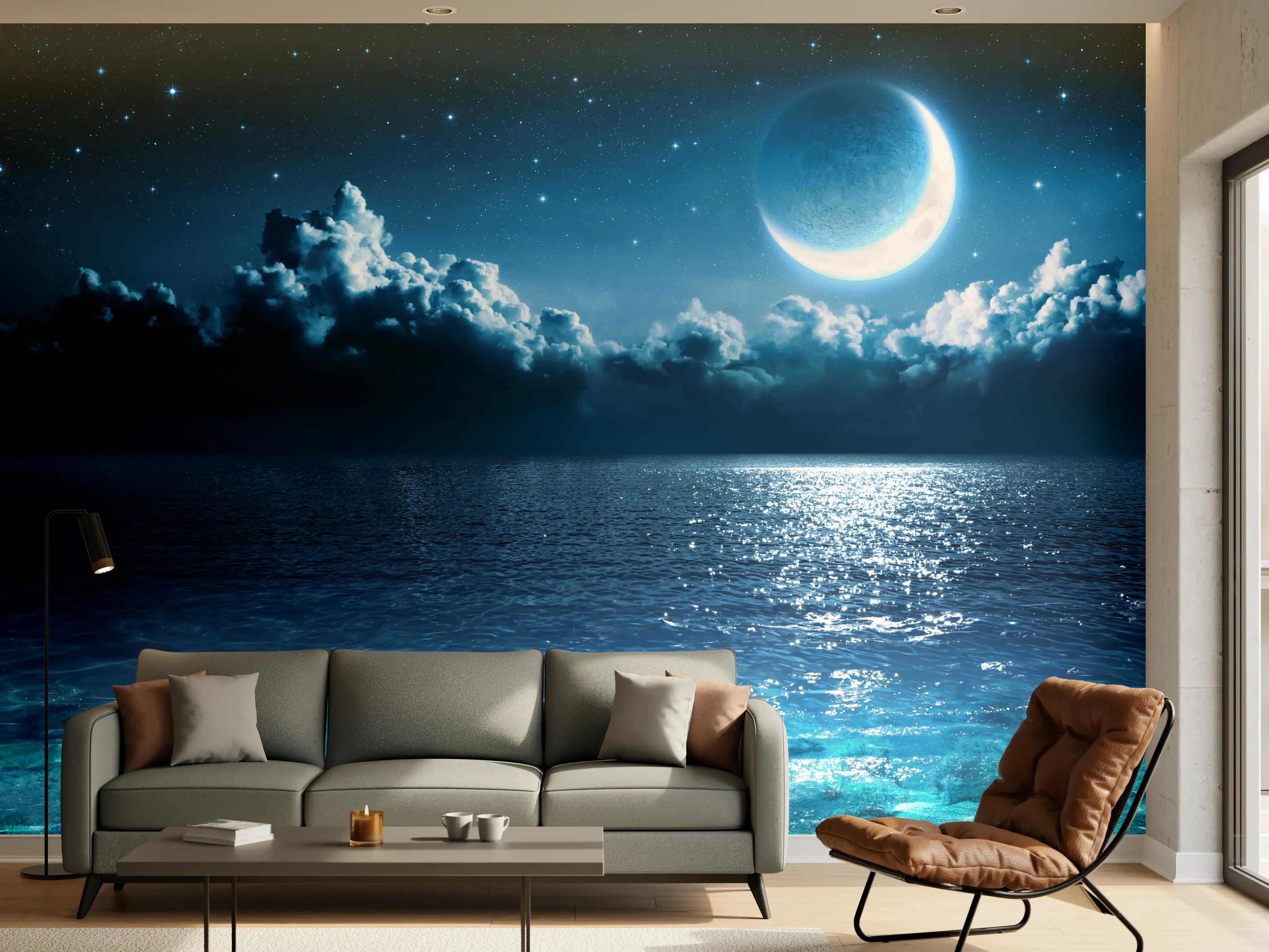 Wandverkleidung Wohnzimmer - Romantischer Mond - magische Nacht